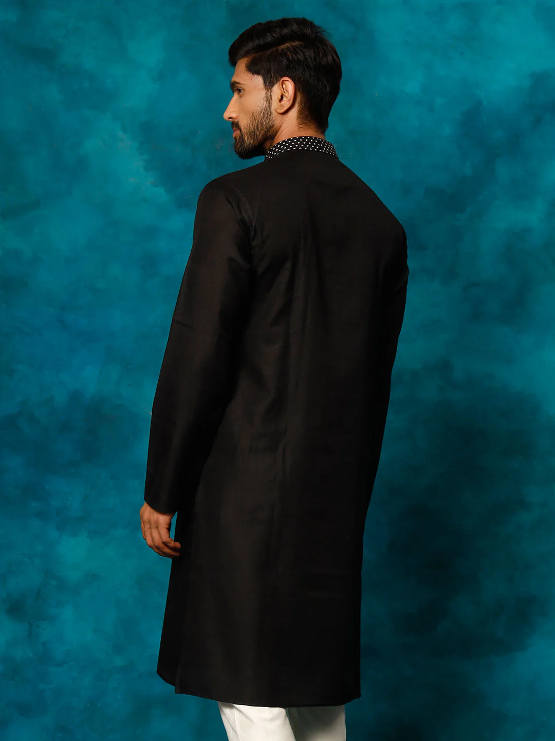 Men's Black Cotton Blend Ethnic Kurta - Image 3