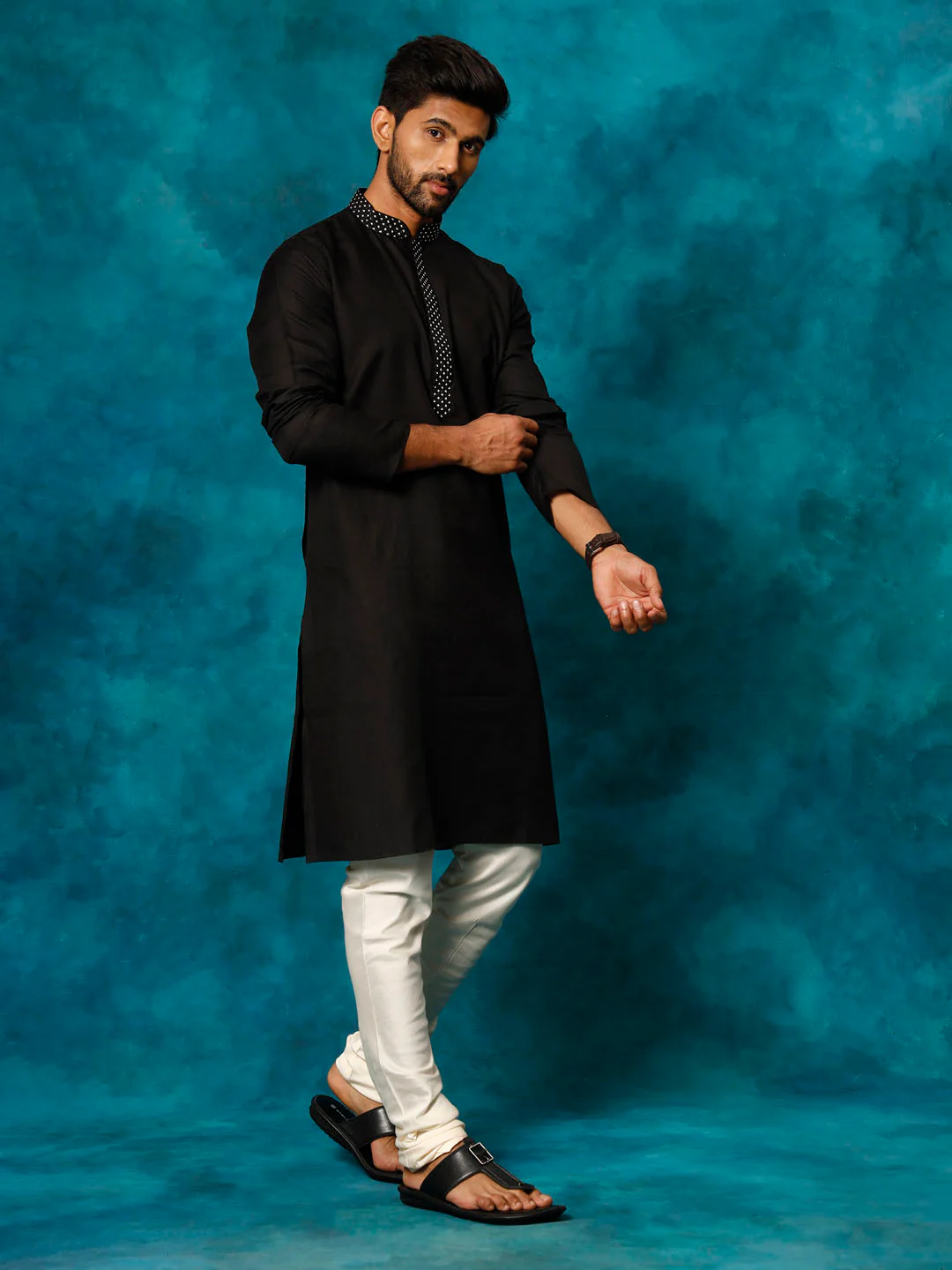 Men's Black Cotton Blend Ethnic Kurta - Image 6