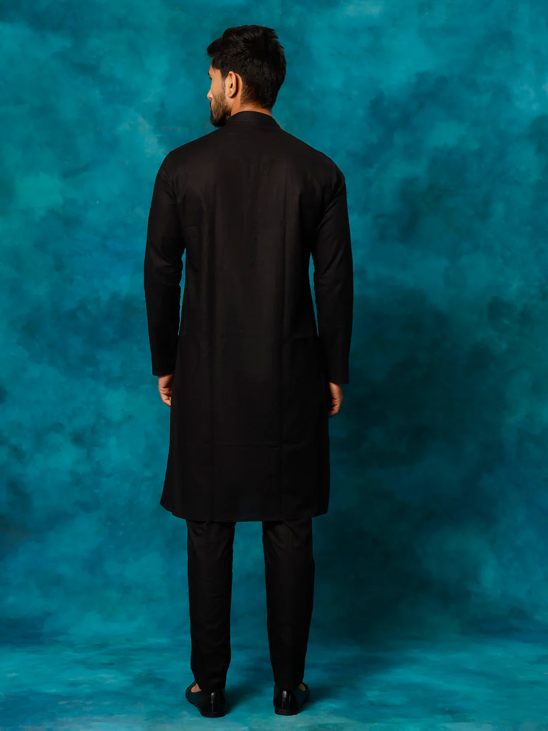 Men's Black Cotton Blend Kurta Pyjama Set - Image 3