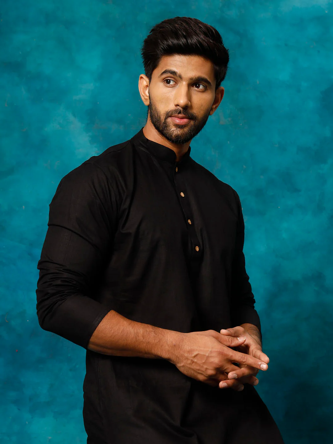 Men's Black Cotton Blend Kurta Pyjama Set - Image 4