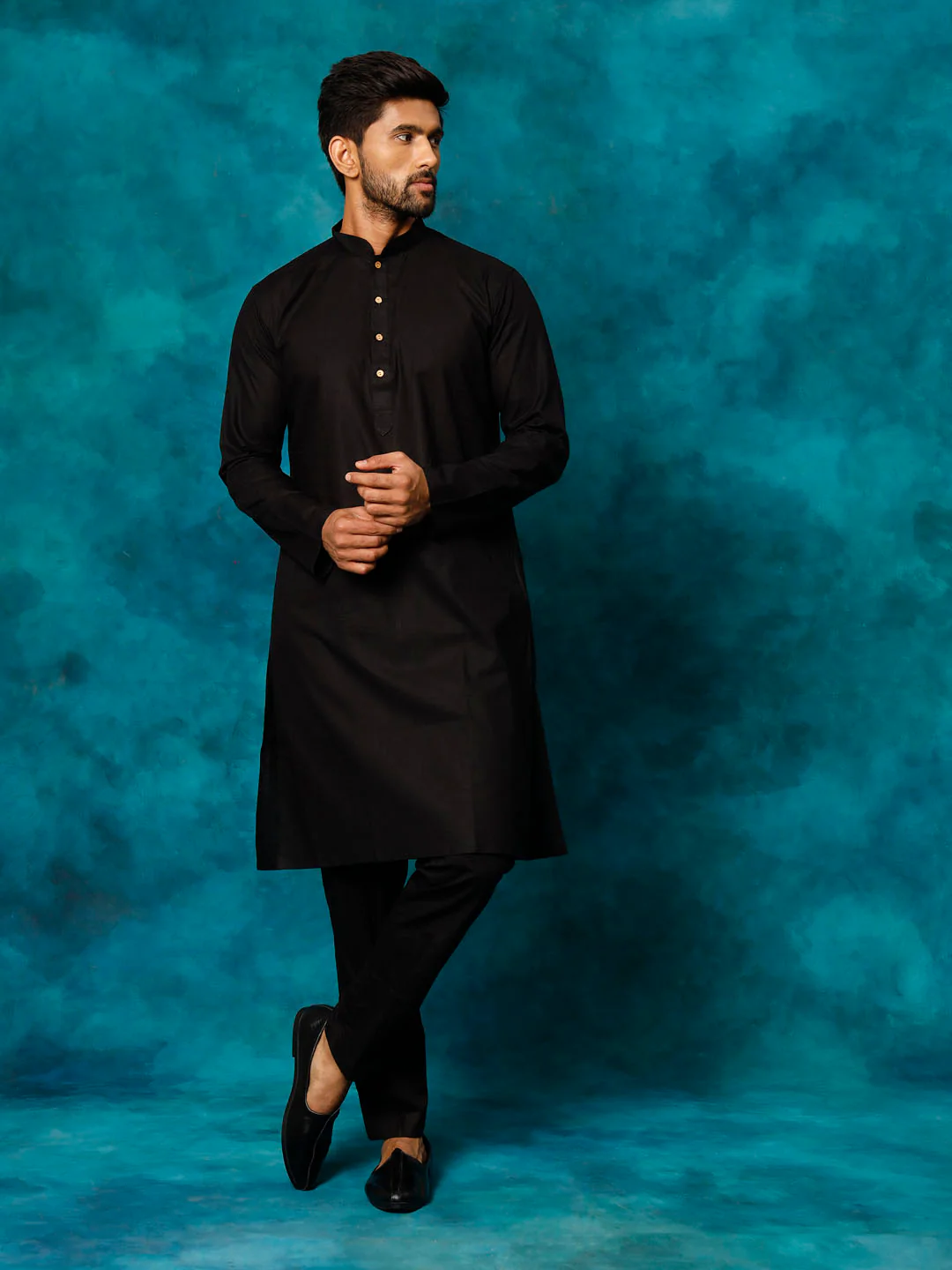 Men's Black Cotton Blend Kurta Pyjama Set - Image 7