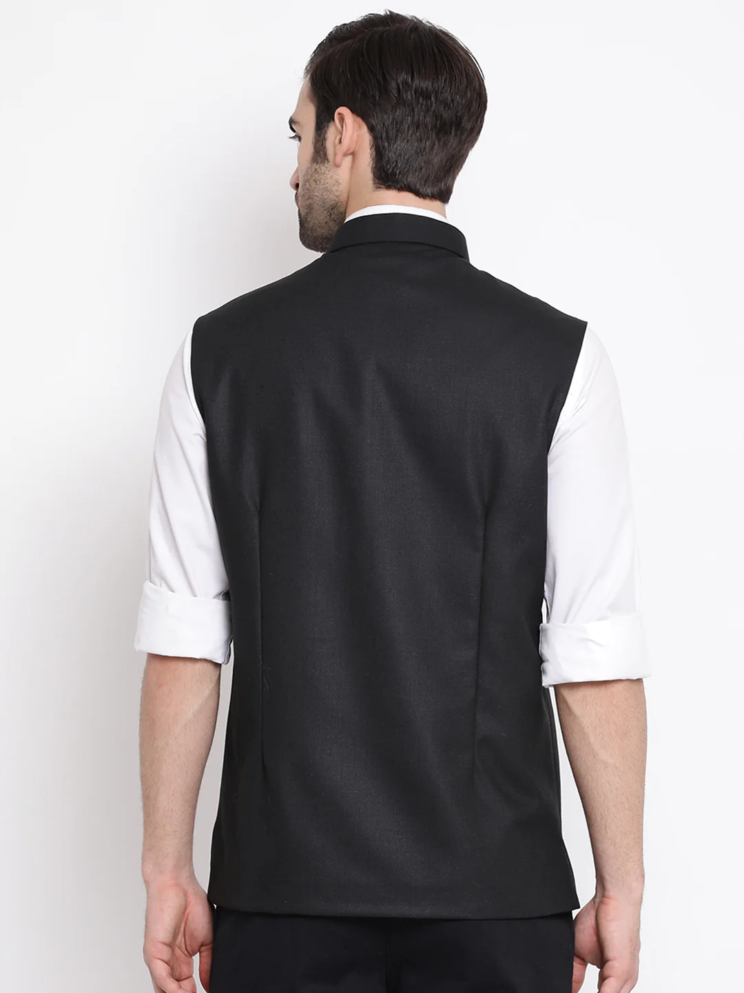 Men's Black Cotton Silk Blend Nehru Jacket - Image 4
