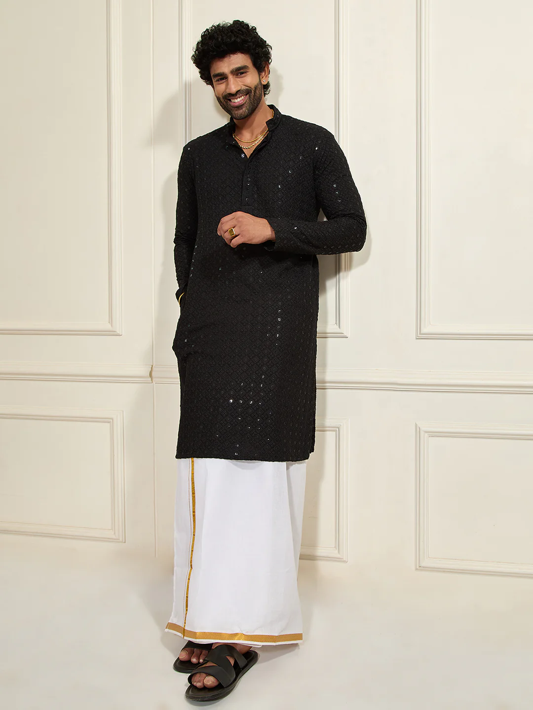 Men's Black Rayon Cotton Kurta - Image 5