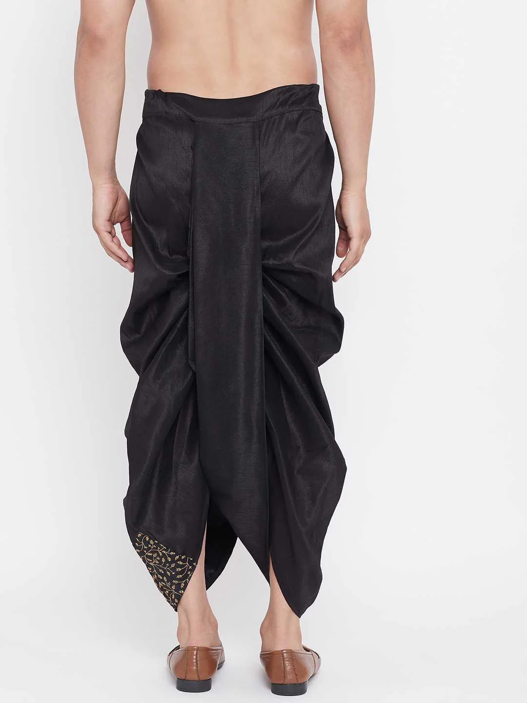 Men's Black Silk Blend Embroidered Dhoti - Image 3
