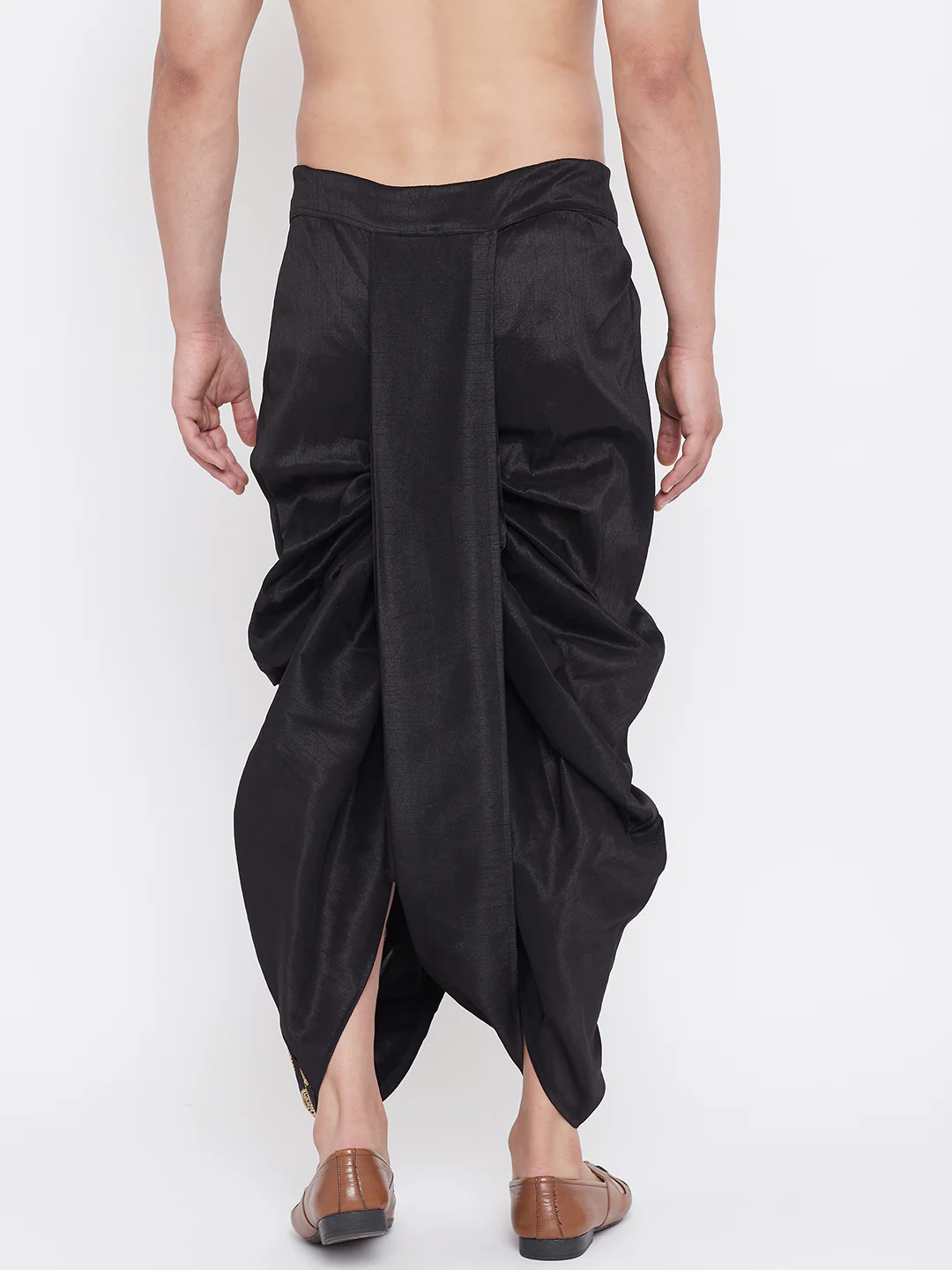 Men's Black Silk Blend Embroidered Dhoti - Image 3
