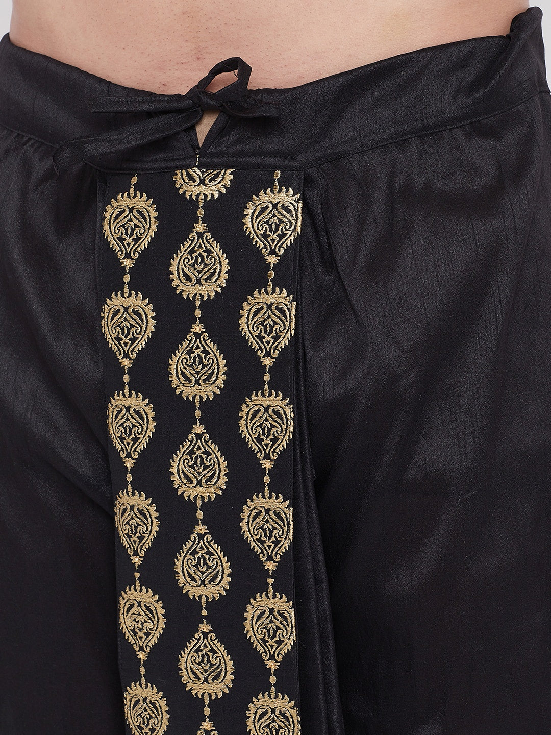 Men's Black Silk Blend Embroidered Dhoti - Image 4