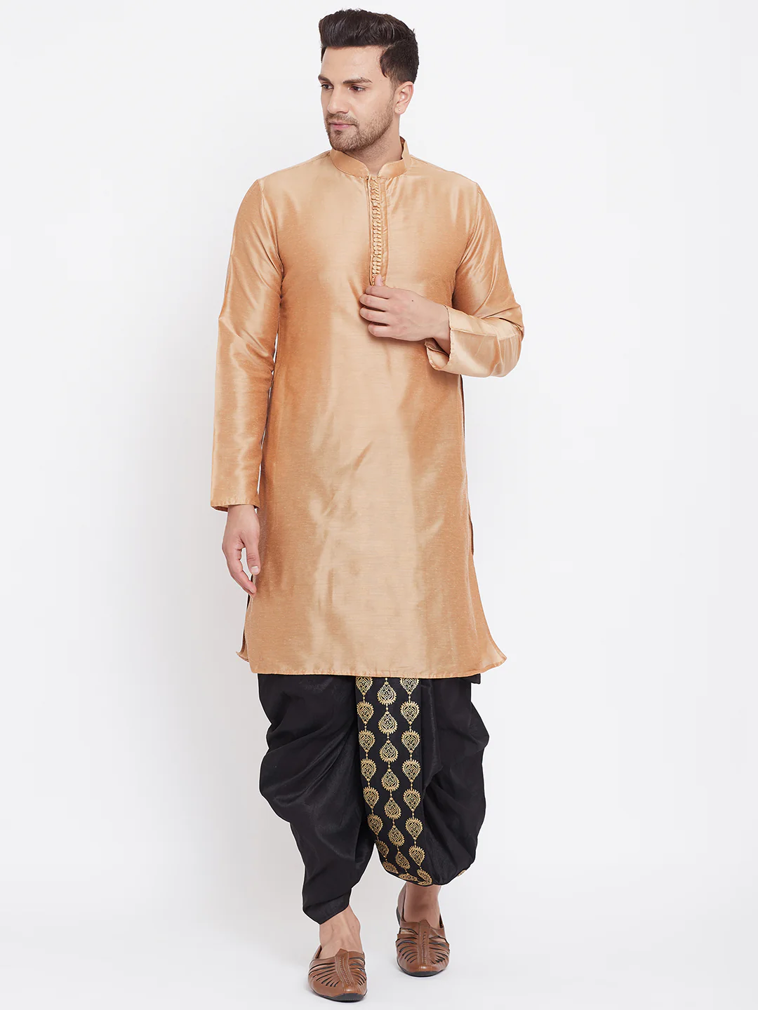 Men's Black Silk Blend Embroidered Dhoti - Image 5