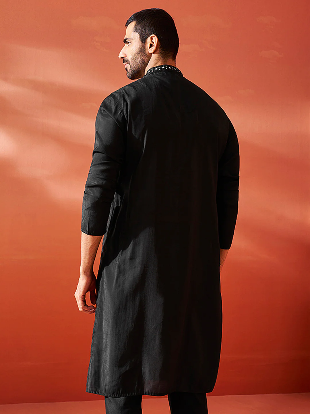 Men's Black Silk Blend Kurta - Image 3