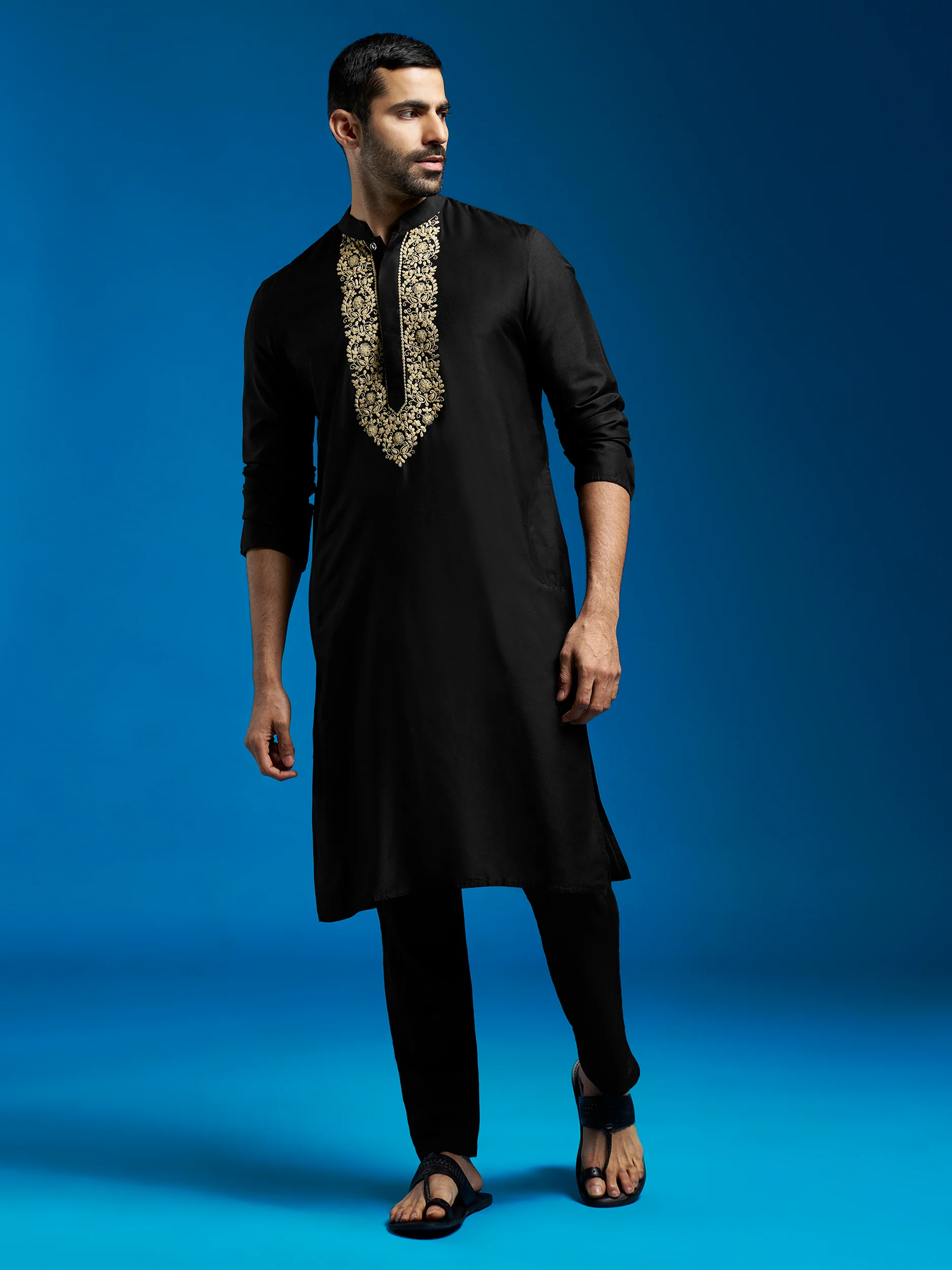 Men's Black Viscose Kurta And Pyjama Set - Image 3