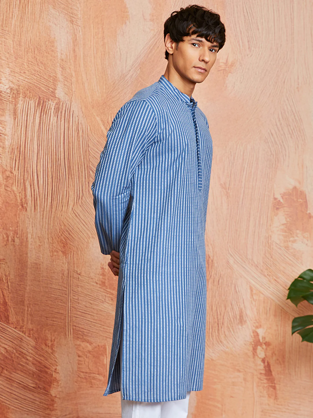 Men's Blue Cotton Kurta - Image 2
