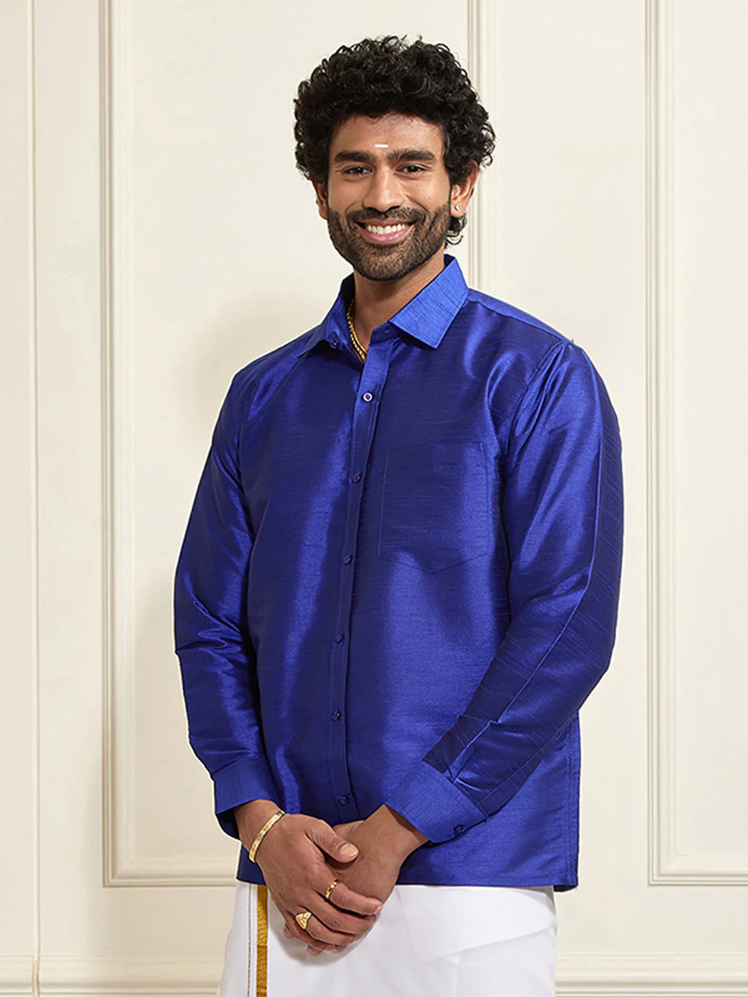Men's Blue Silk Blend Ethnic Shirt - Image 11