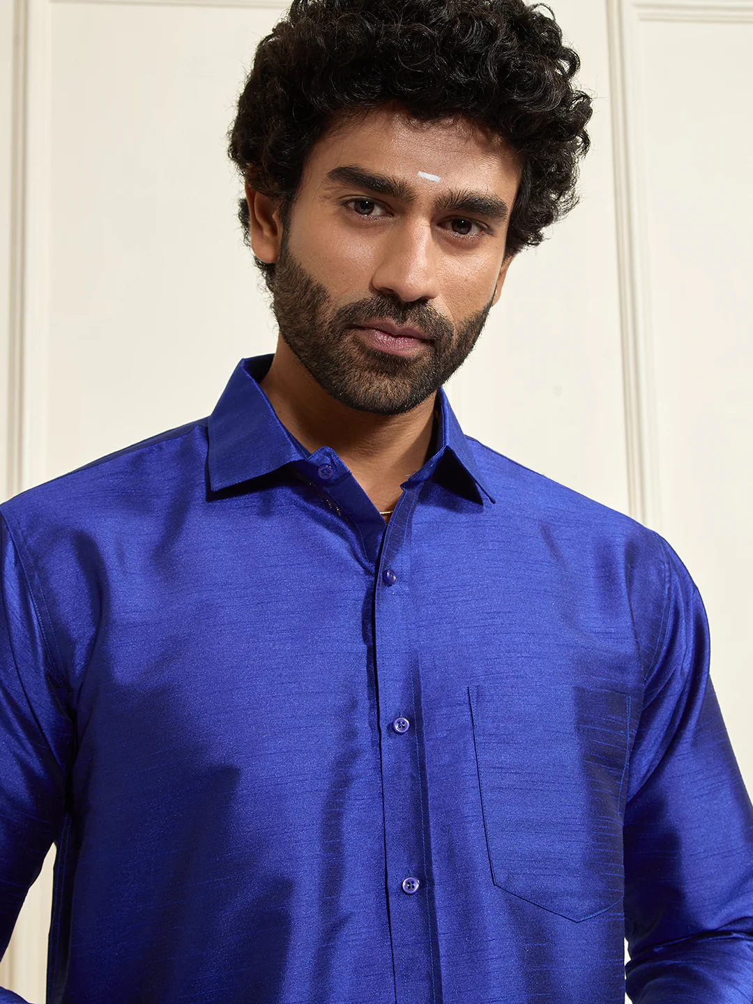 Men's Blue Silk Blend Ethnic Shirt - Image 6