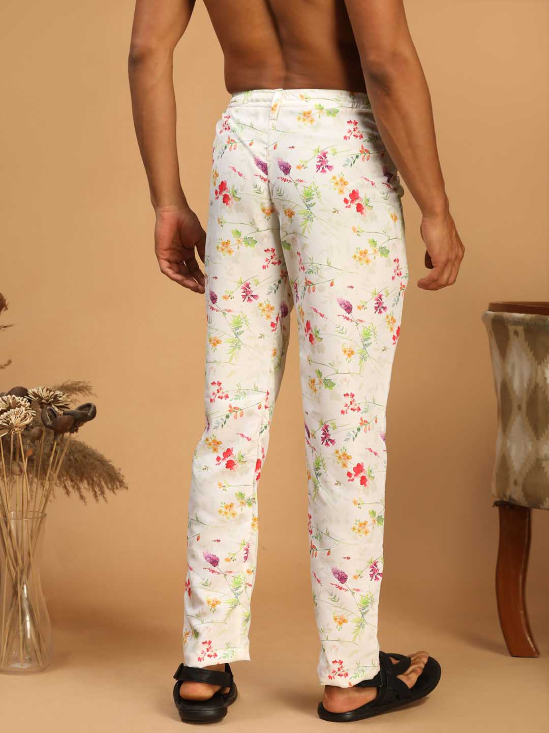 Men's Cream Base Multi-Color Rayon Pant Style Pyjama - Image 3