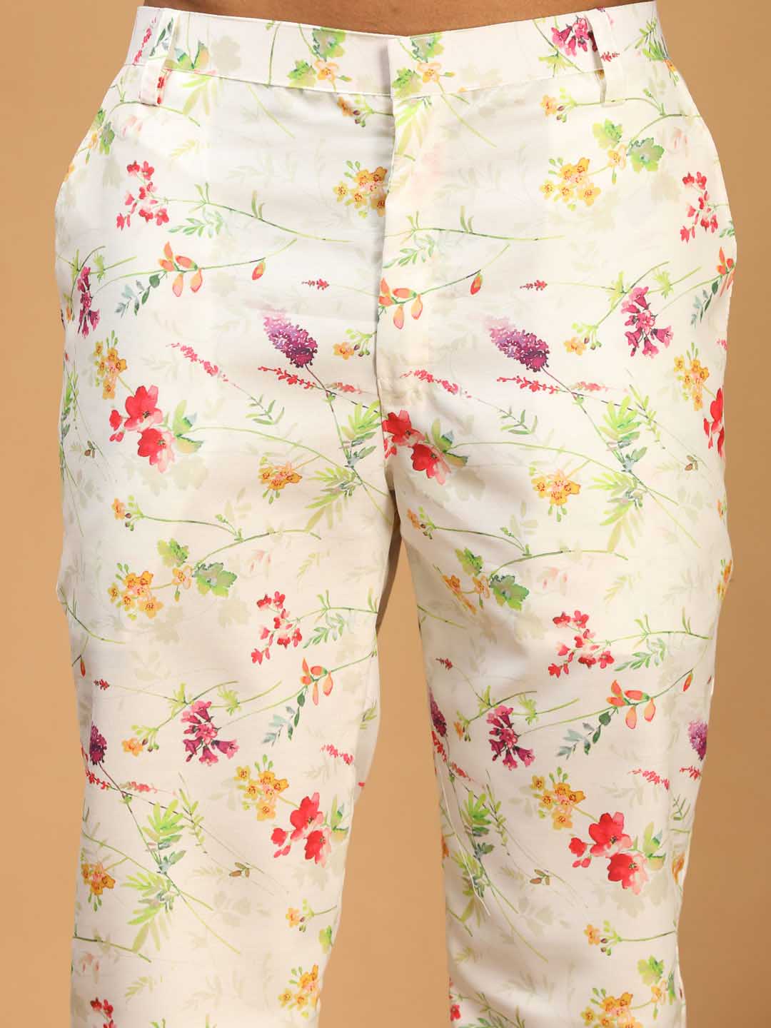 Men's Cream Base Multi-Color Rayon Pant Style Pyjama - Image 4