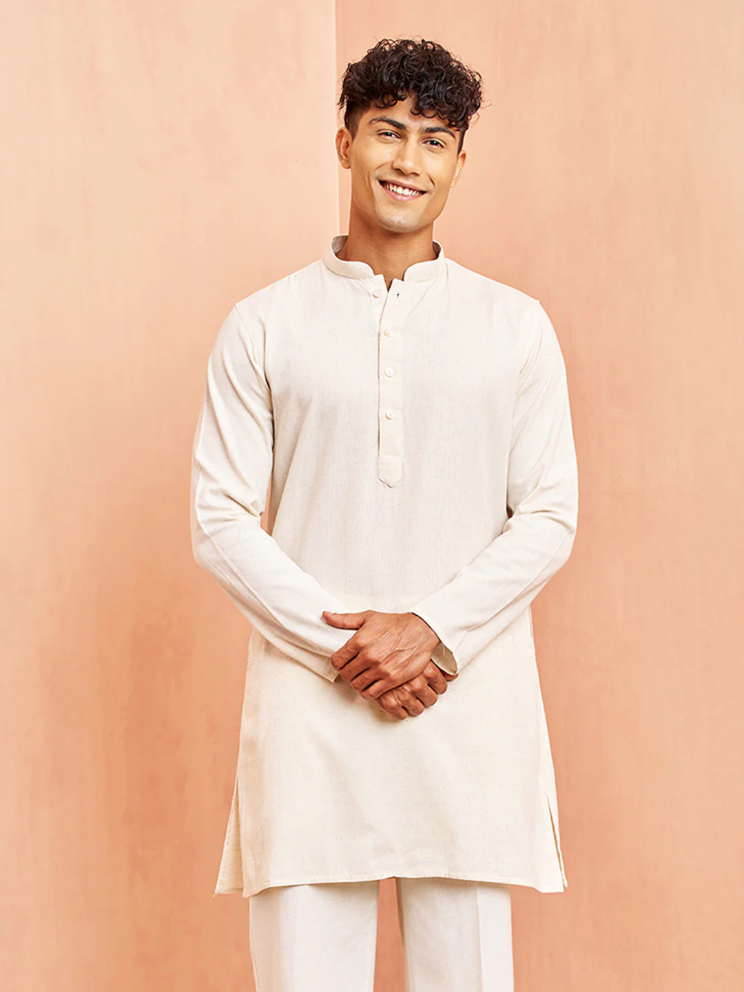 Men's Cream Pure Cotton Kurta - Image 3