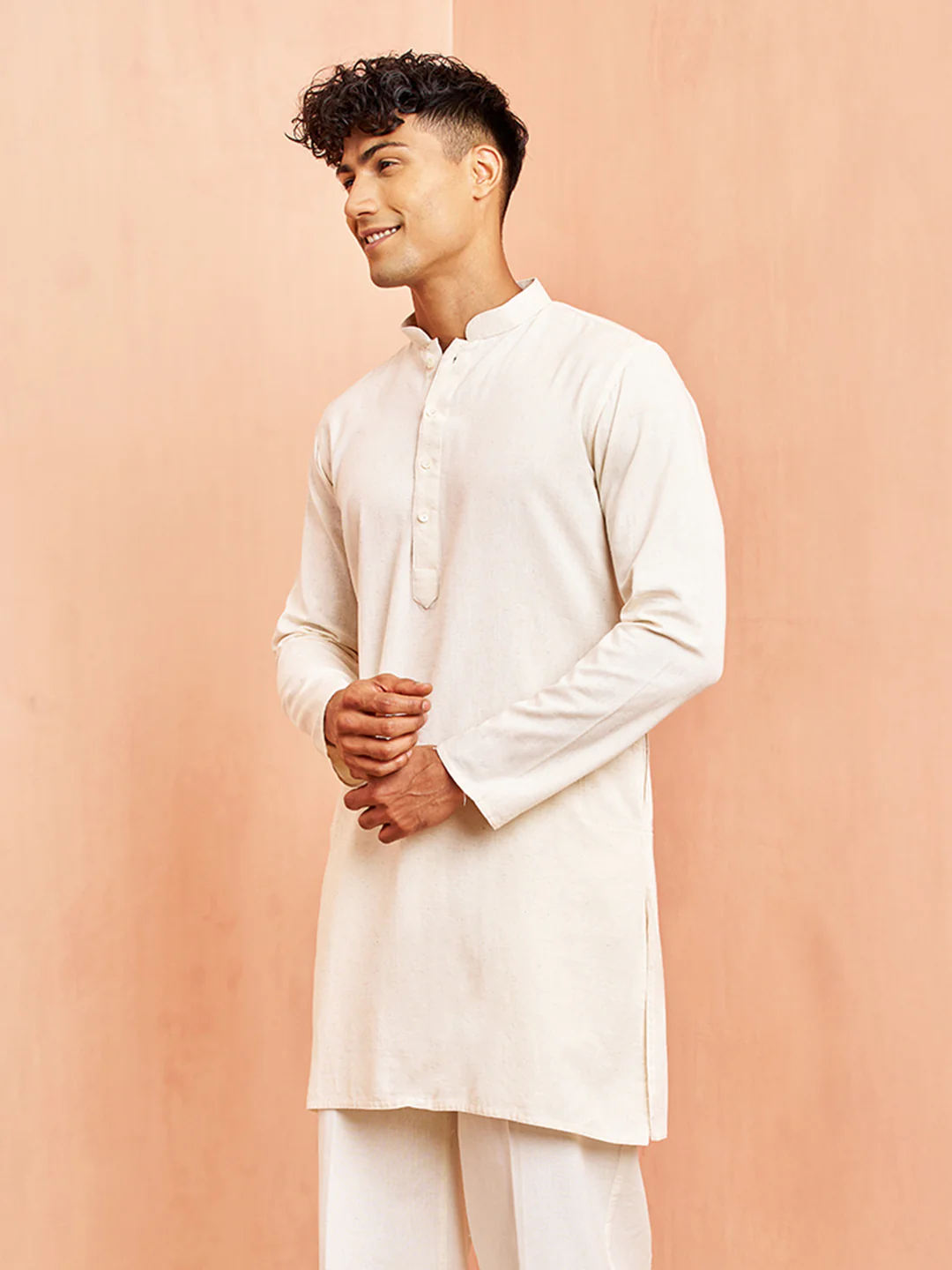 Men's Cream Pure Cotton Kurta - Image 4