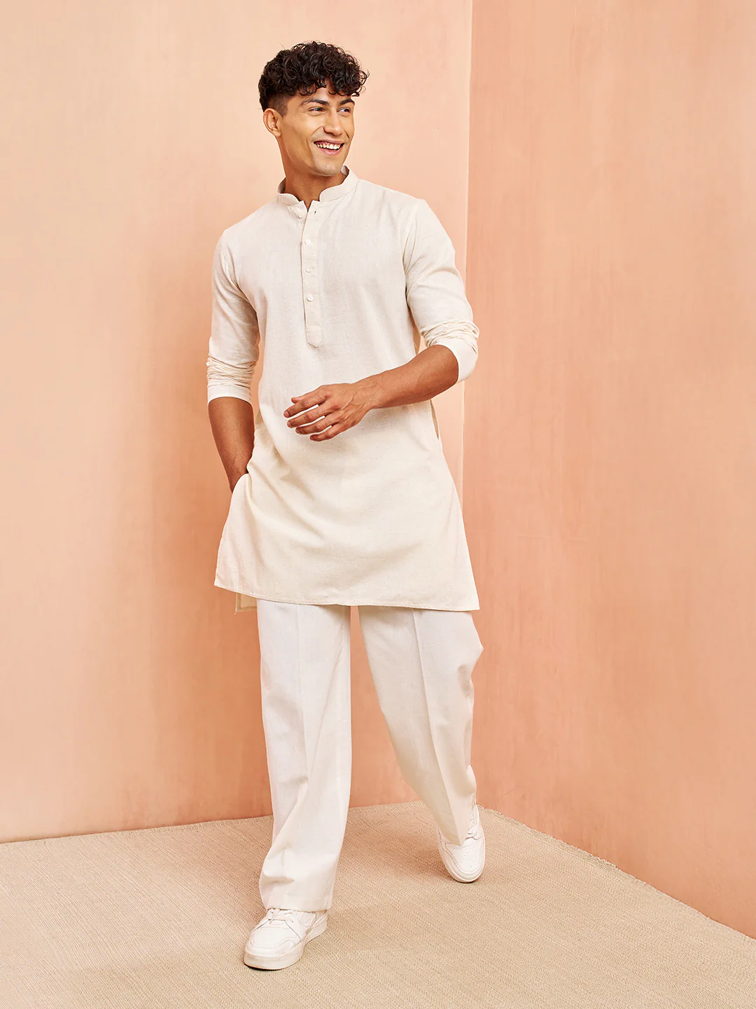Men's Cream Pure Cotton Kurta - Image 6