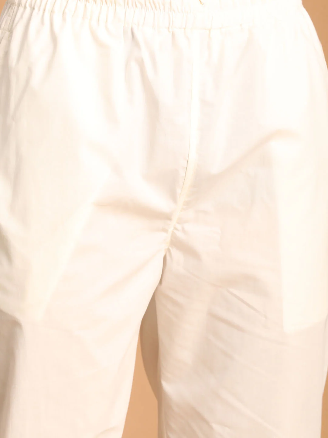 Men's Cream Cotton Kurta With Cream Pant Set - Image 5