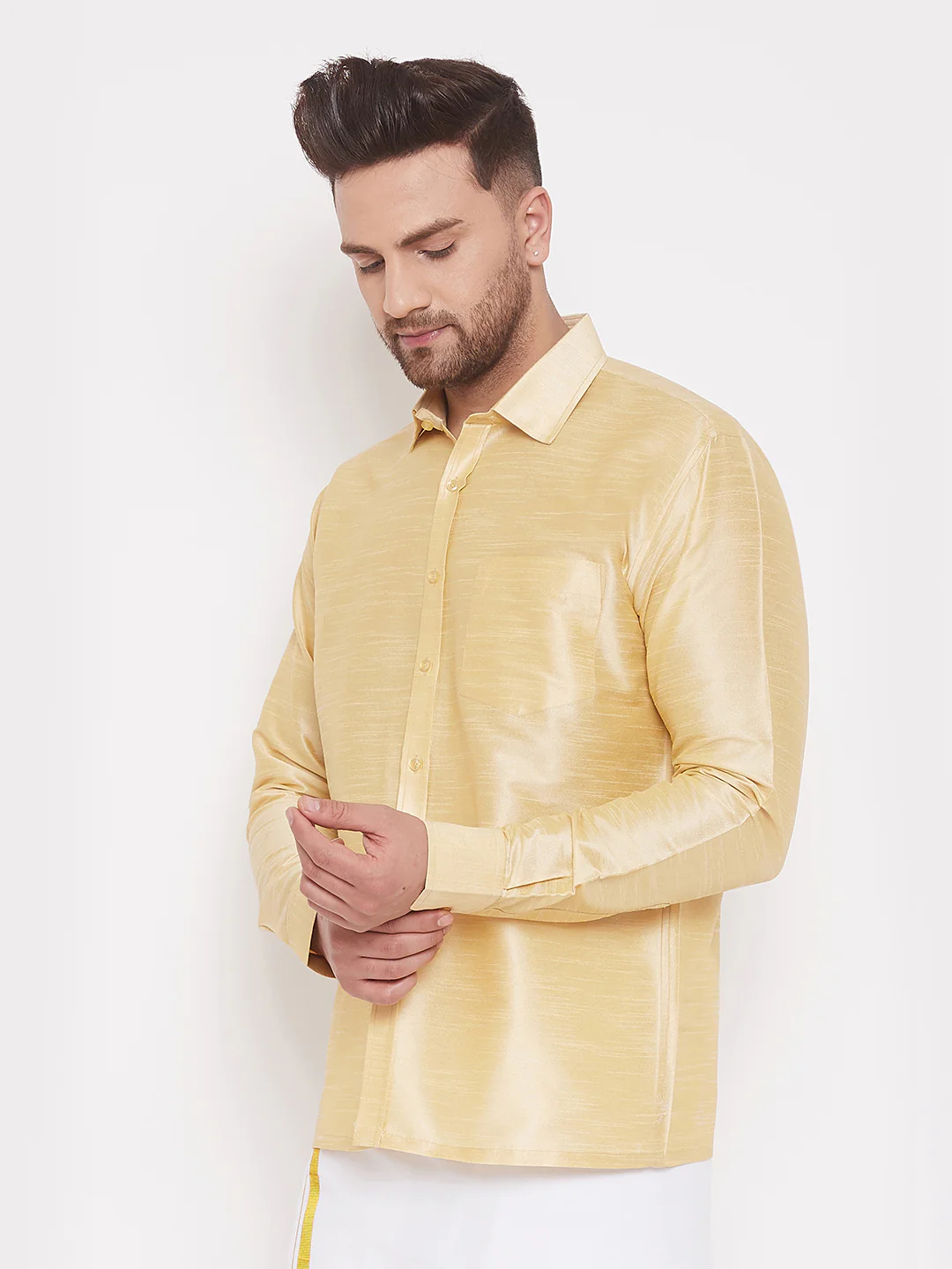 Men's Gold Silk Blend Ethnic Shirt - Image 2