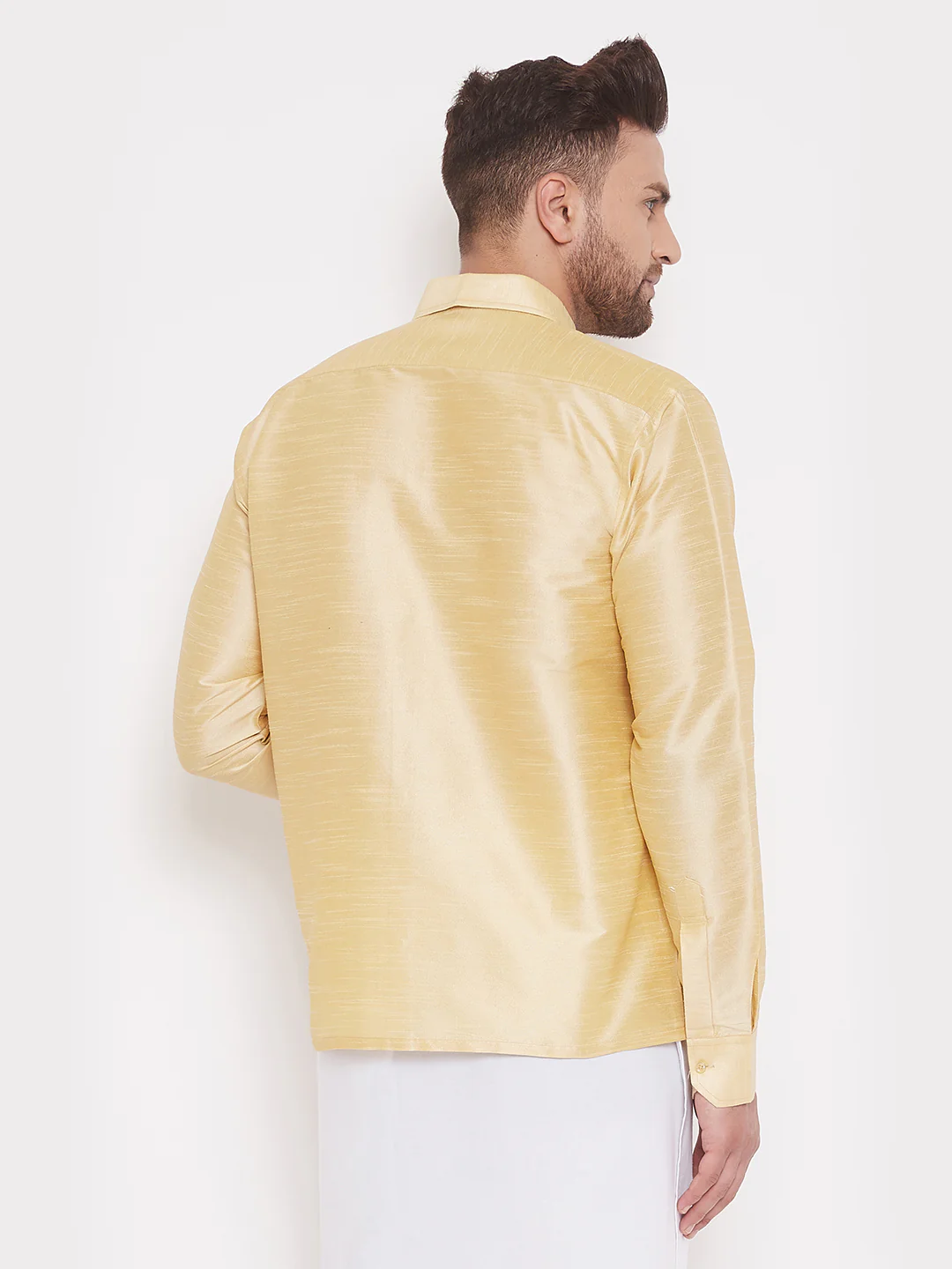 Men's Gold Silk Blend Ethnic Shirt - Image 3