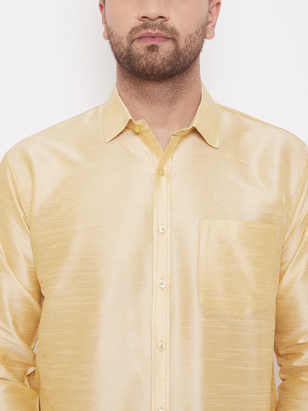 Men's Gold Silk Blend Ethnic Shirt - Image 4
