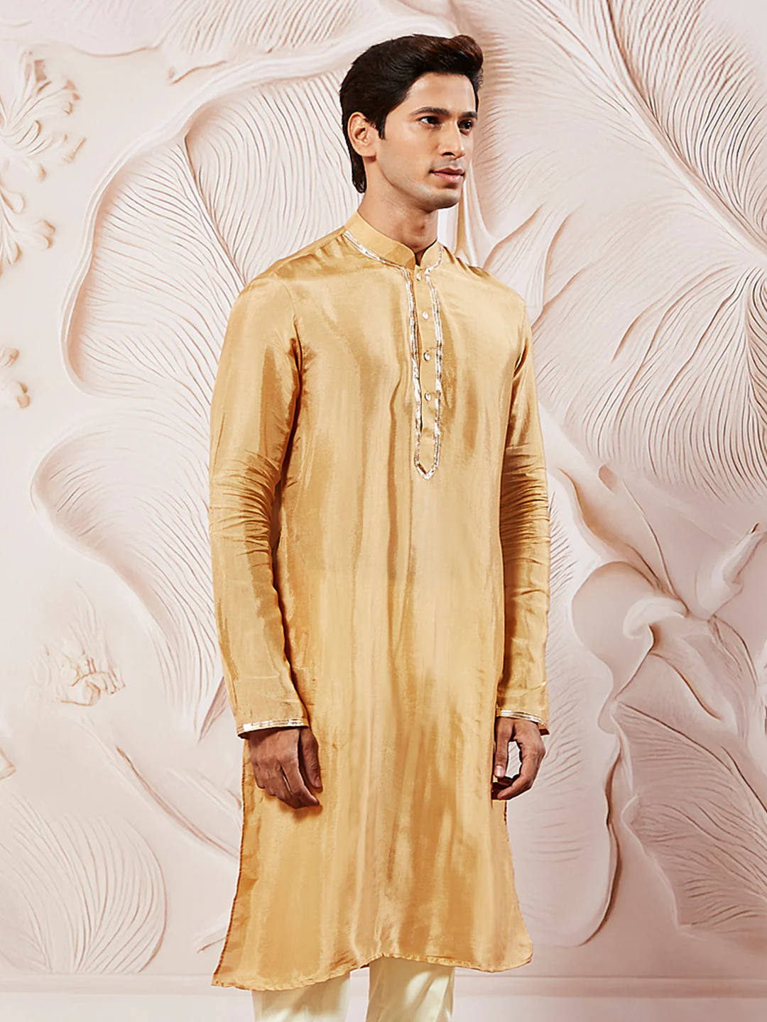 Men's Gold Tissue Silk Kurta - Image 3