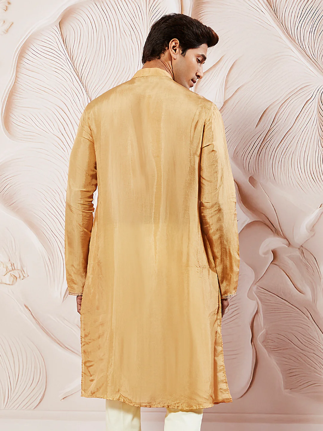 Men's Gold Tissue Silk Kurta - Image 4