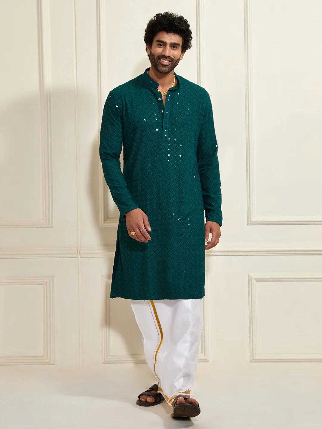 Men's Green Rayon Cotton Kurta - Image 4