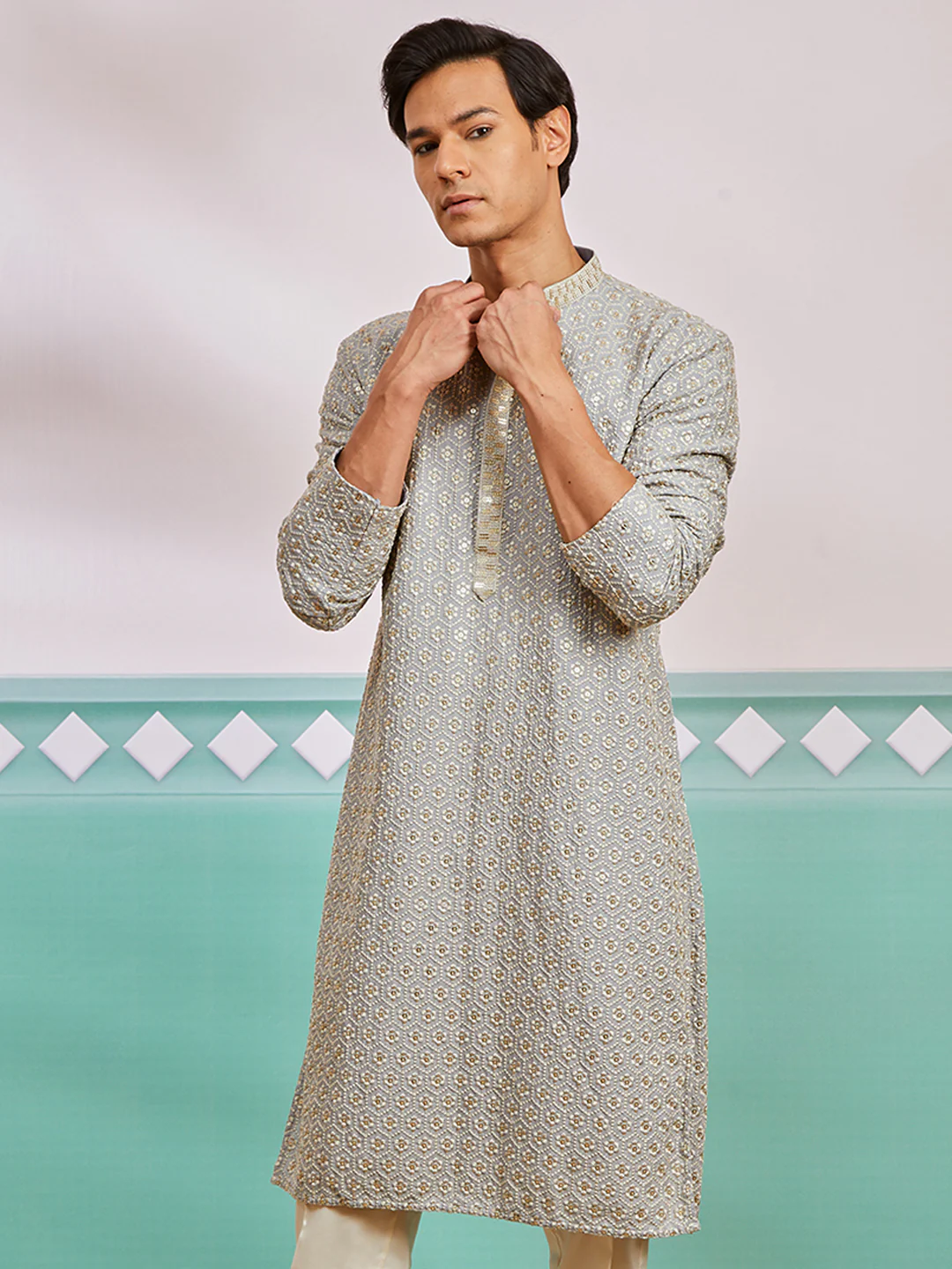 Men's Grey Rayon Kurta - Image 2