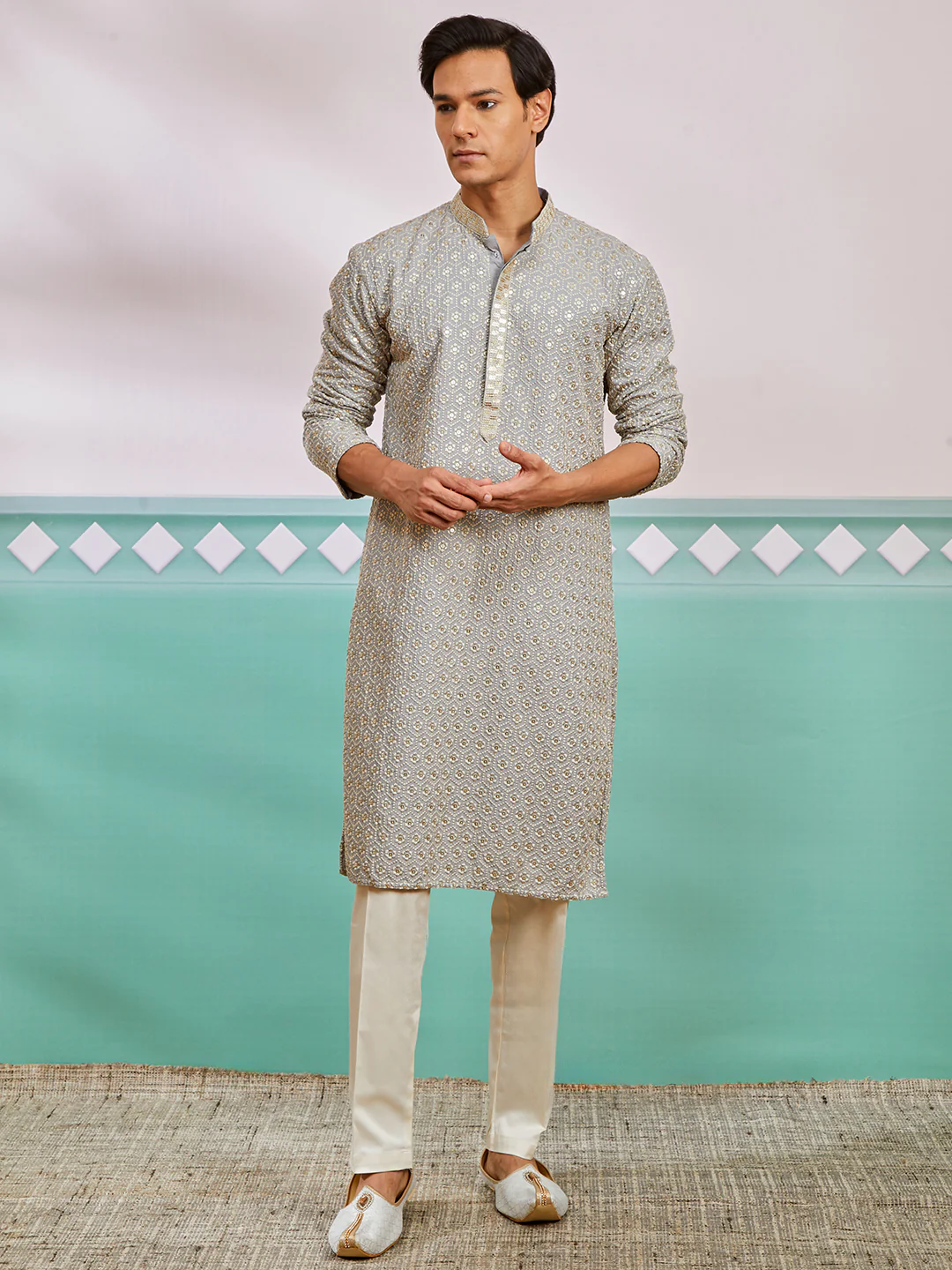 Men's Grey Rayon Kurta And Pyjama Set - Image 2