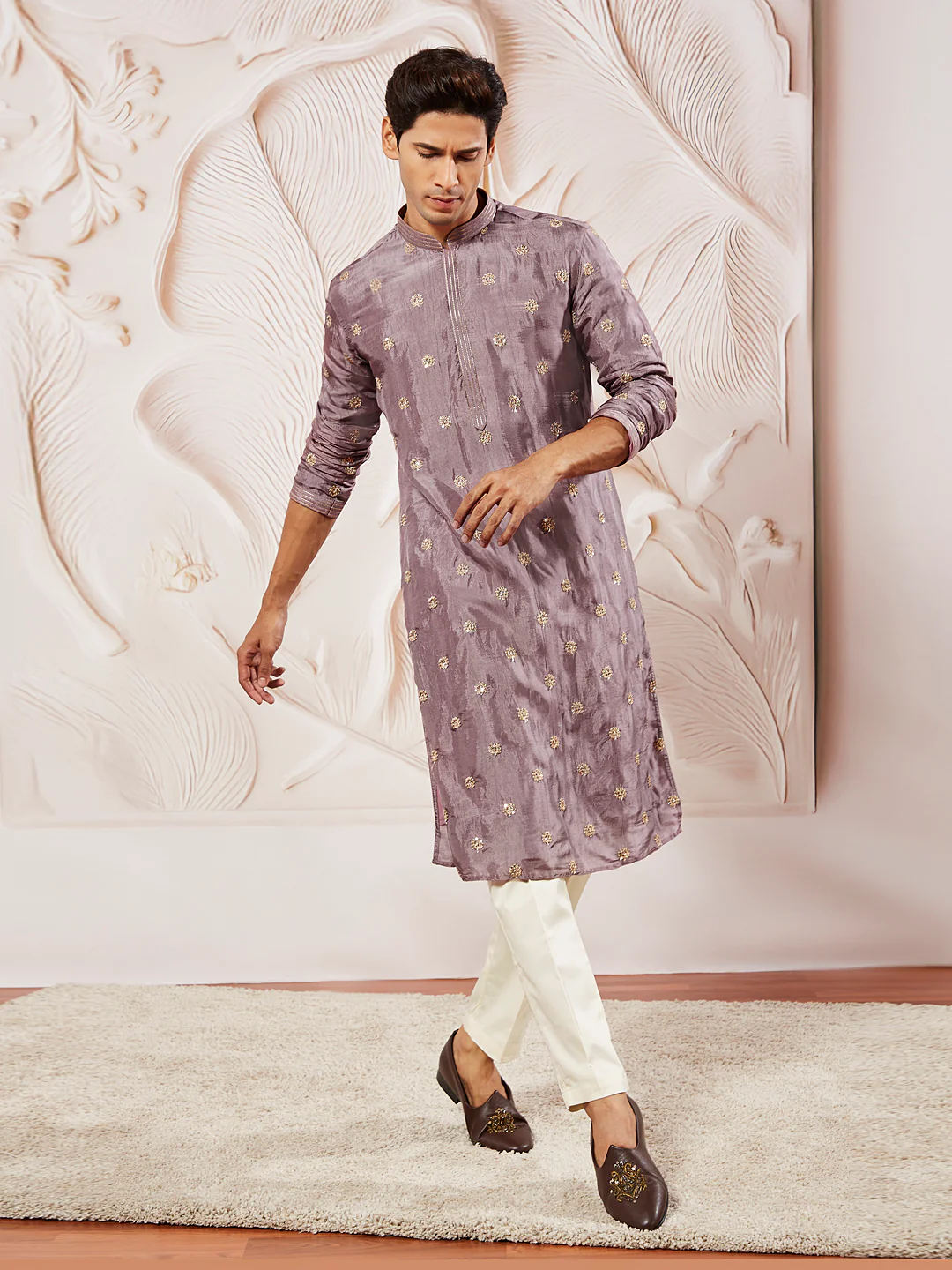 Men's Lavender Tissue Silk Kurta - Image 5
