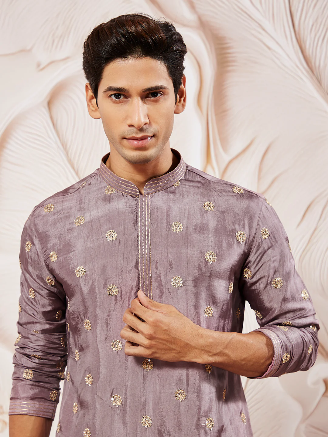Men's Lavender Tissue Silk Kurta Pyjama Set - Image 3