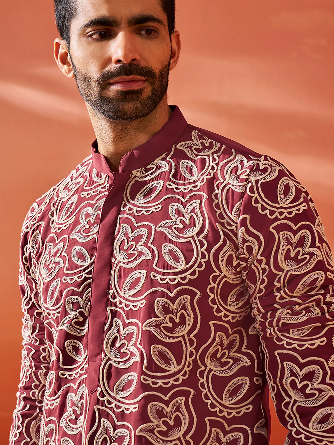 Men's Maroon Georgette Kurta And Patiala Set - Image 2