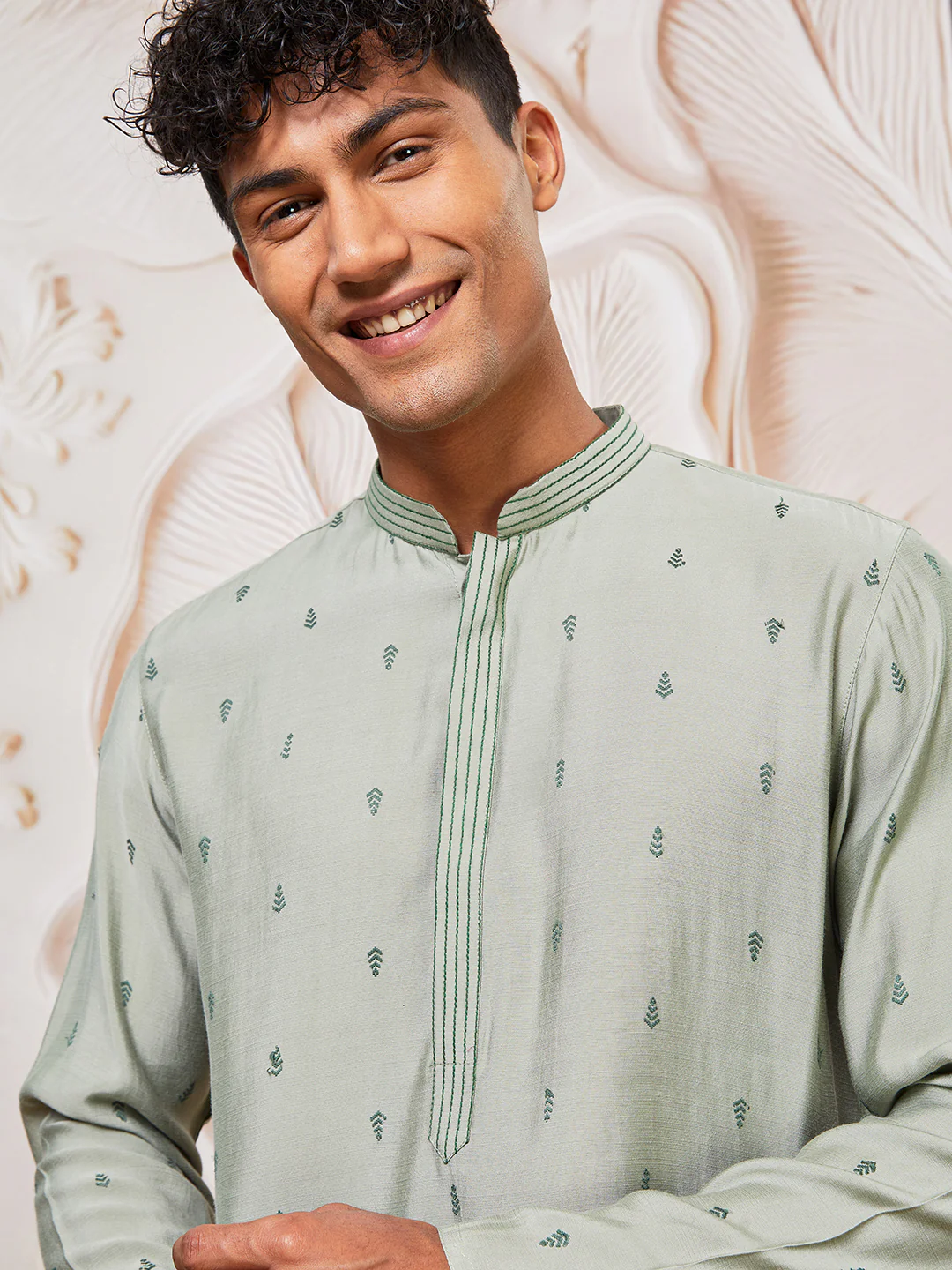 Men's Mint Green Cotton Blend Kurta Pant Set - Image 3