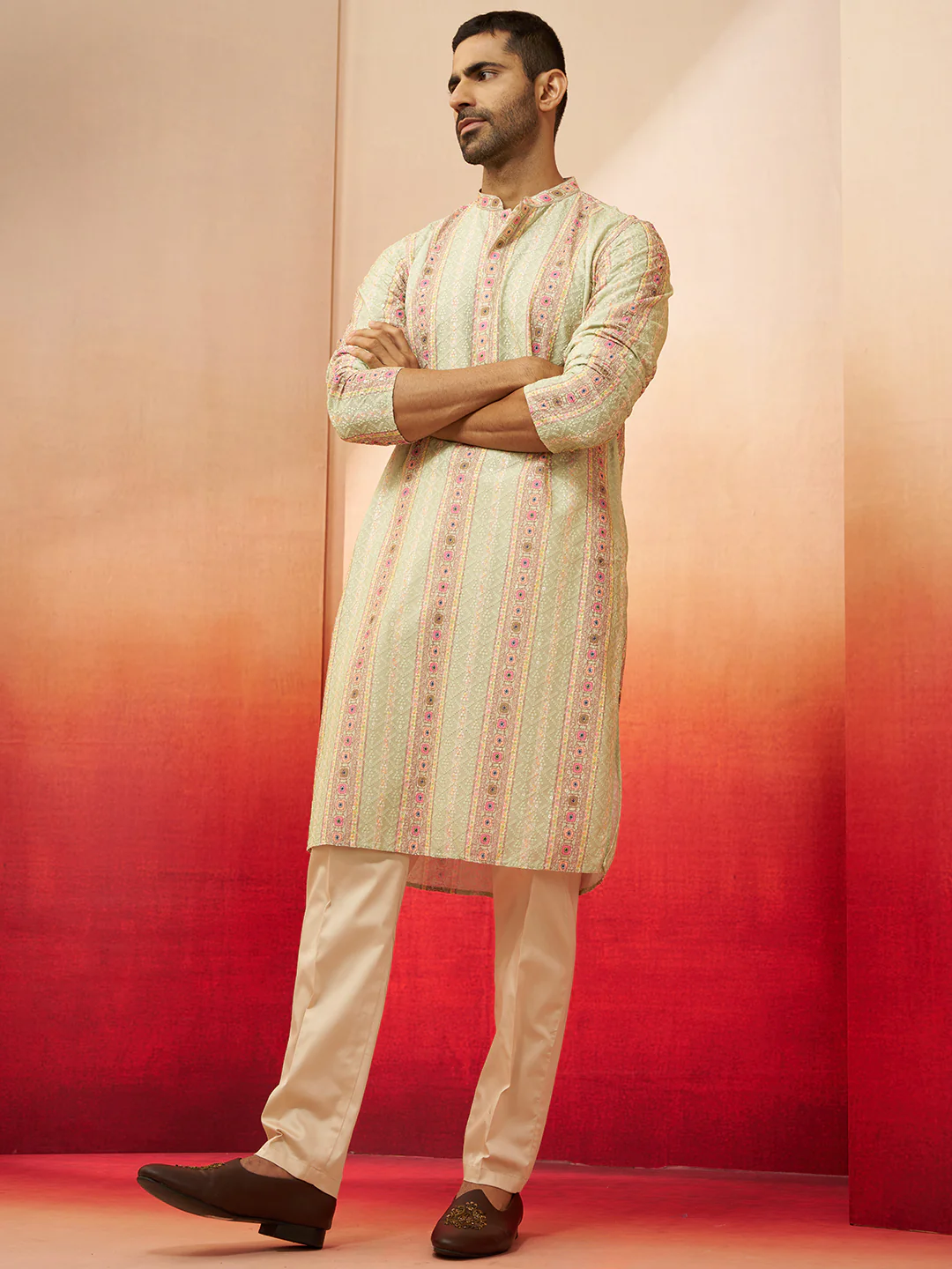 Men's Mint Green Digital Print Kurta with Pyjama - Image 6