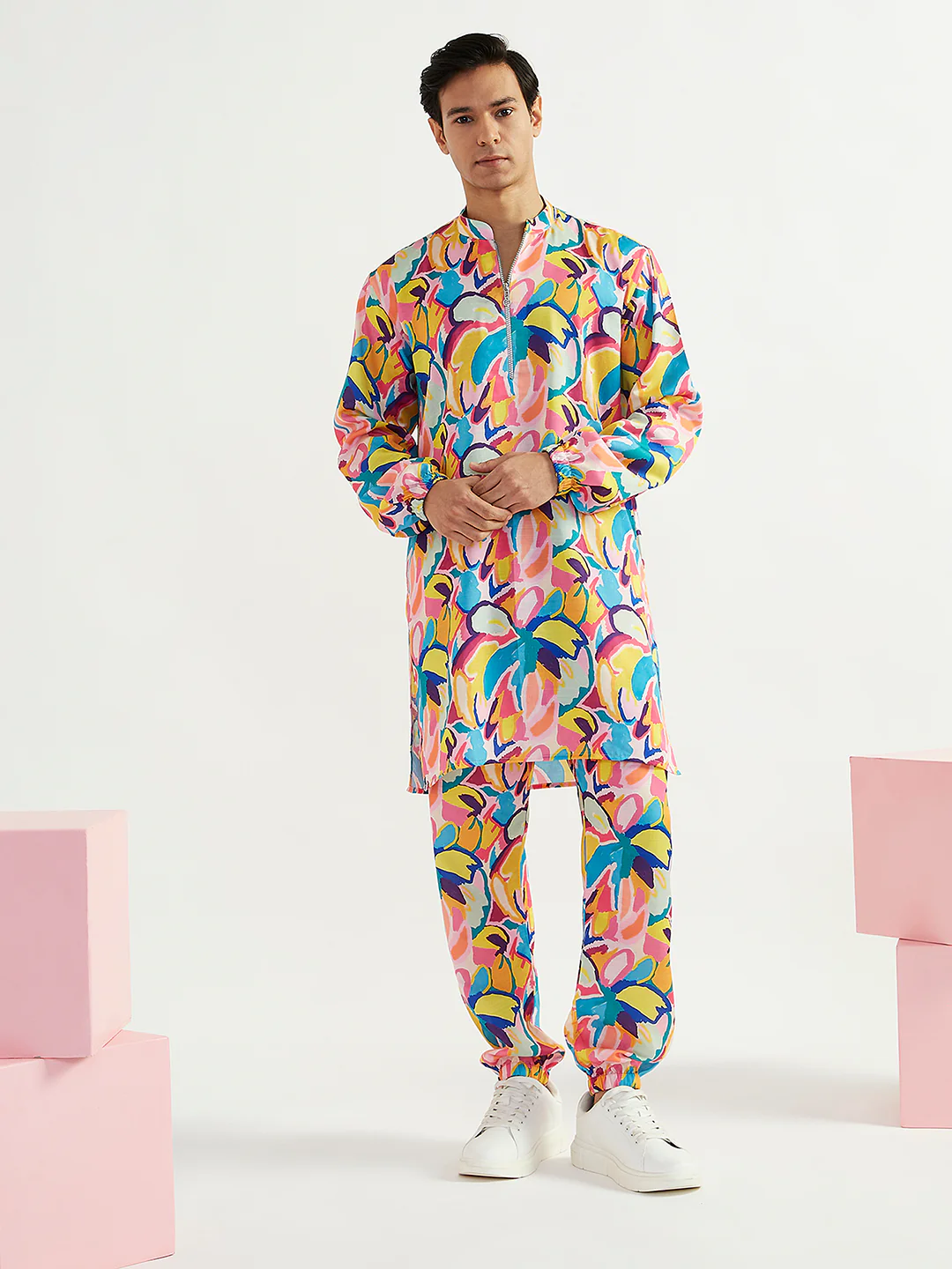 Men's Multicolour Crepe Kurta And Pyjama Set - Image 2