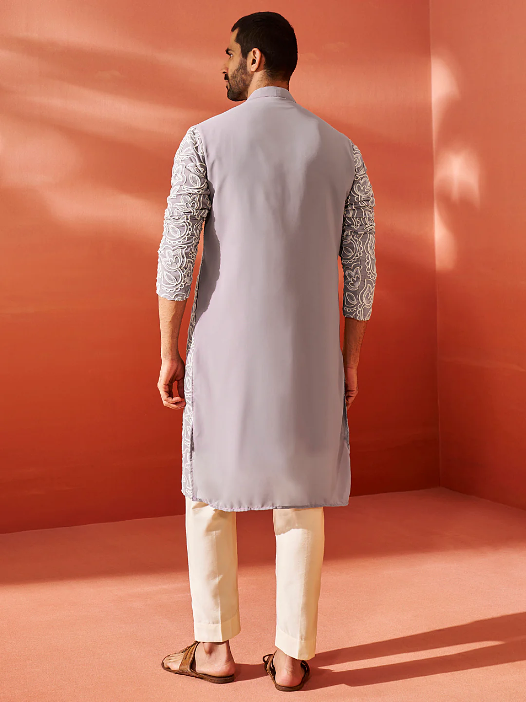Men's Levender Georgette Kurta And Pyjama Set - Image 5