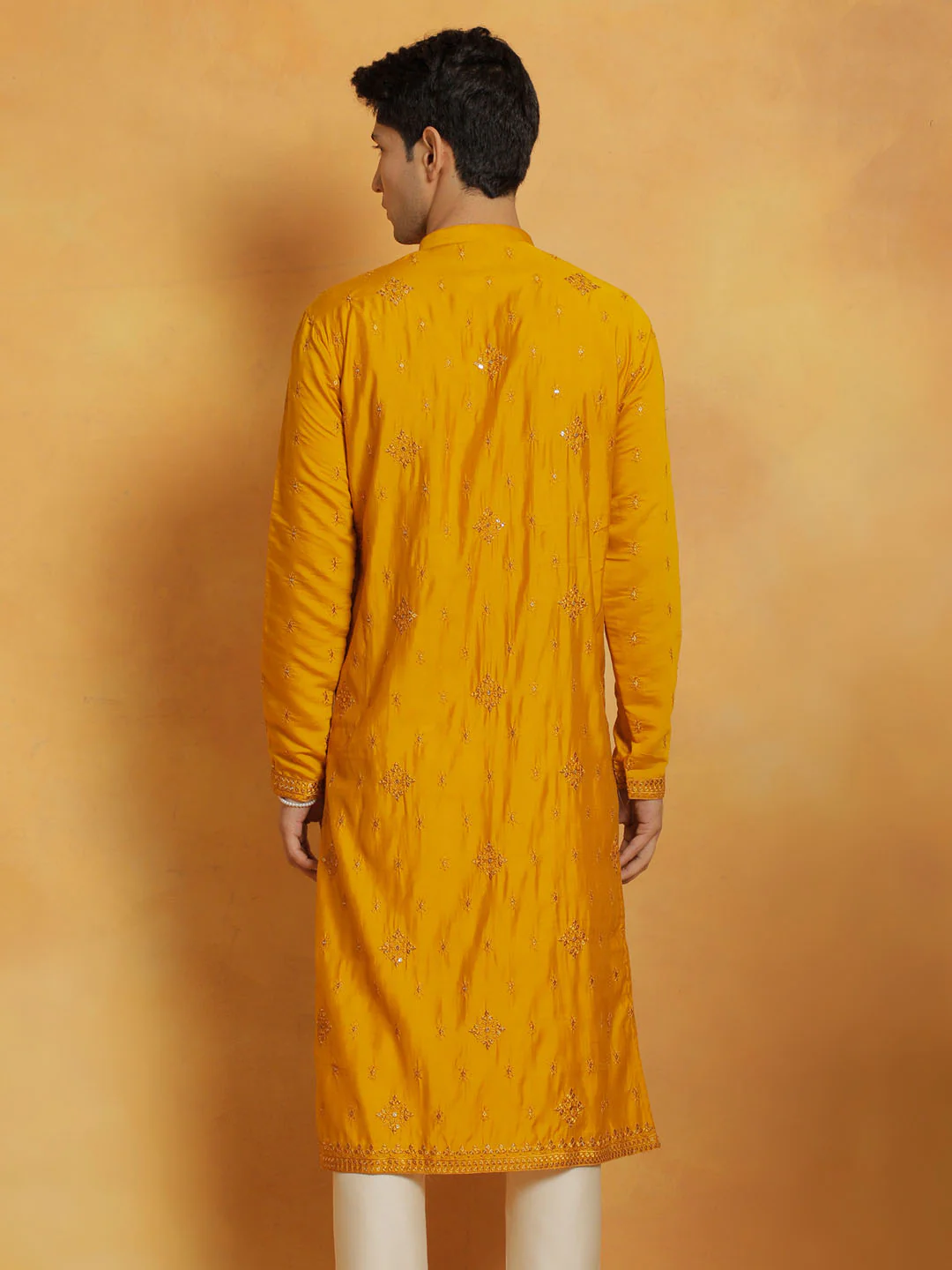 Men's Mustard Silk Blend Kurta - Image 3