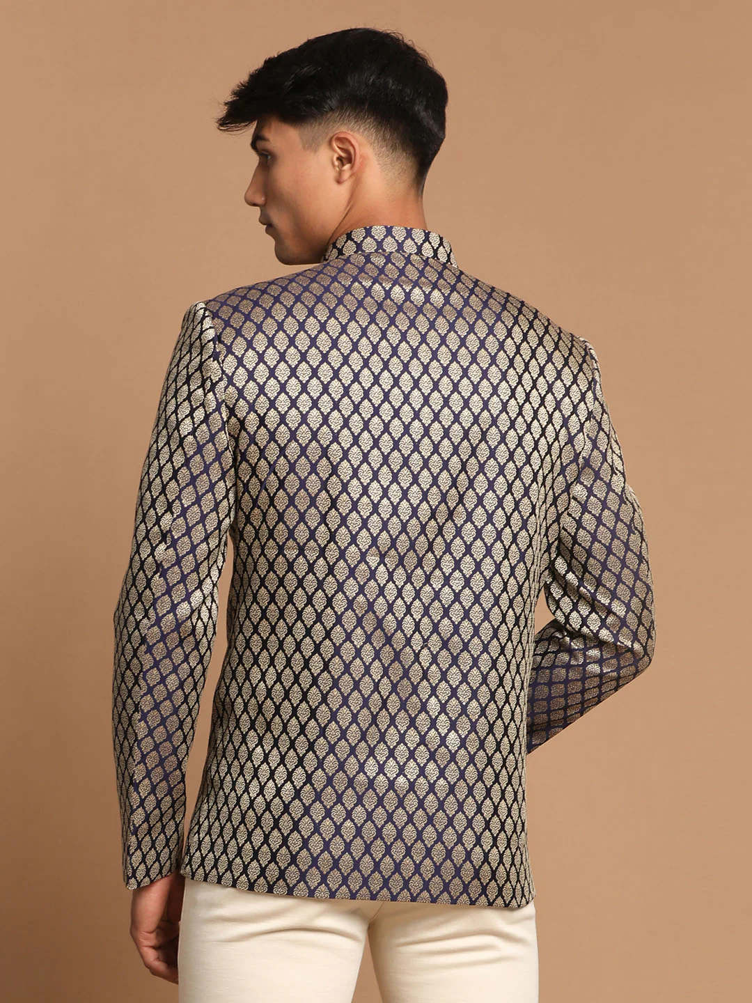 Men's Navy Blue Silk Blend Ethnic Jodhpuri - Image 3