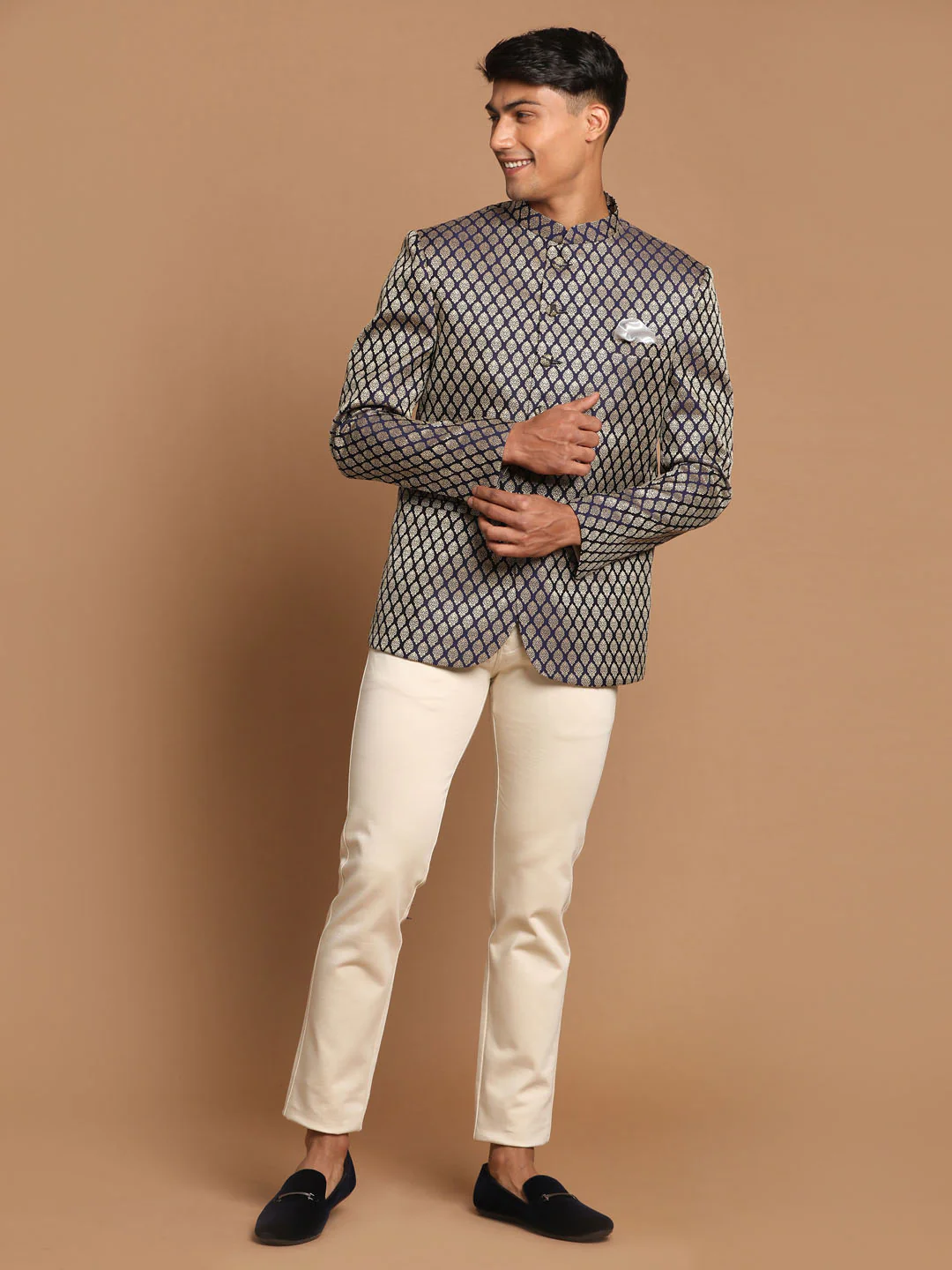Men's Navy Blue Silk Blend Ethnic Jodhpuri - Image 5