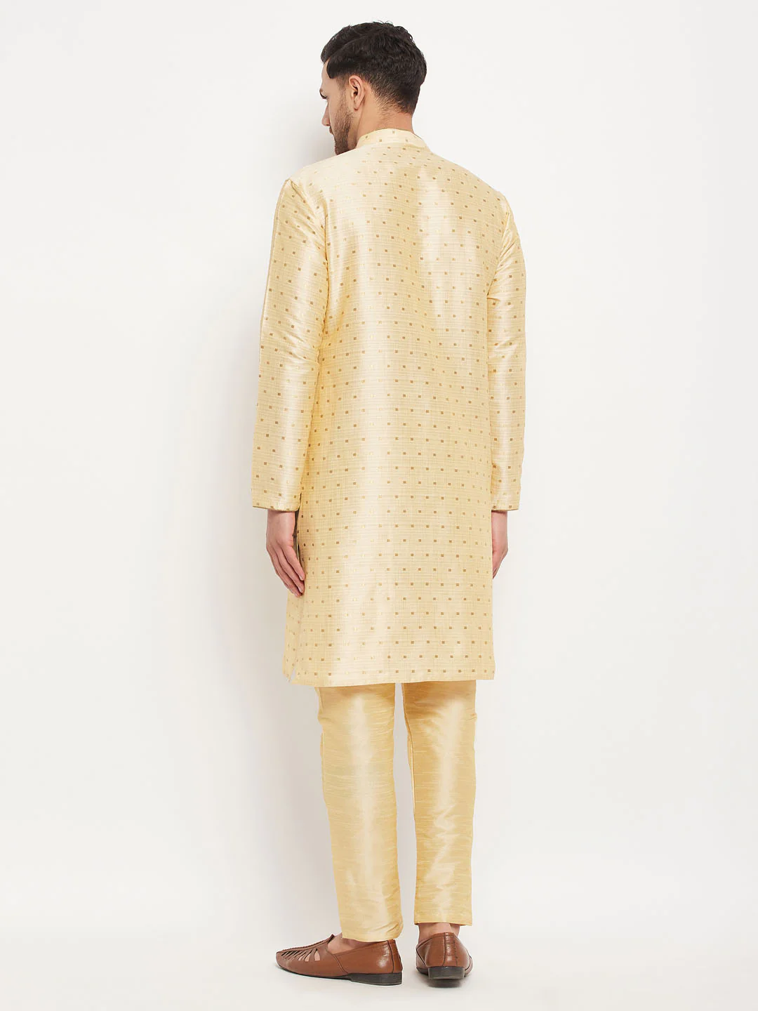 Men's Gold Zari Weaved Kurta And Pant Set - Image 3