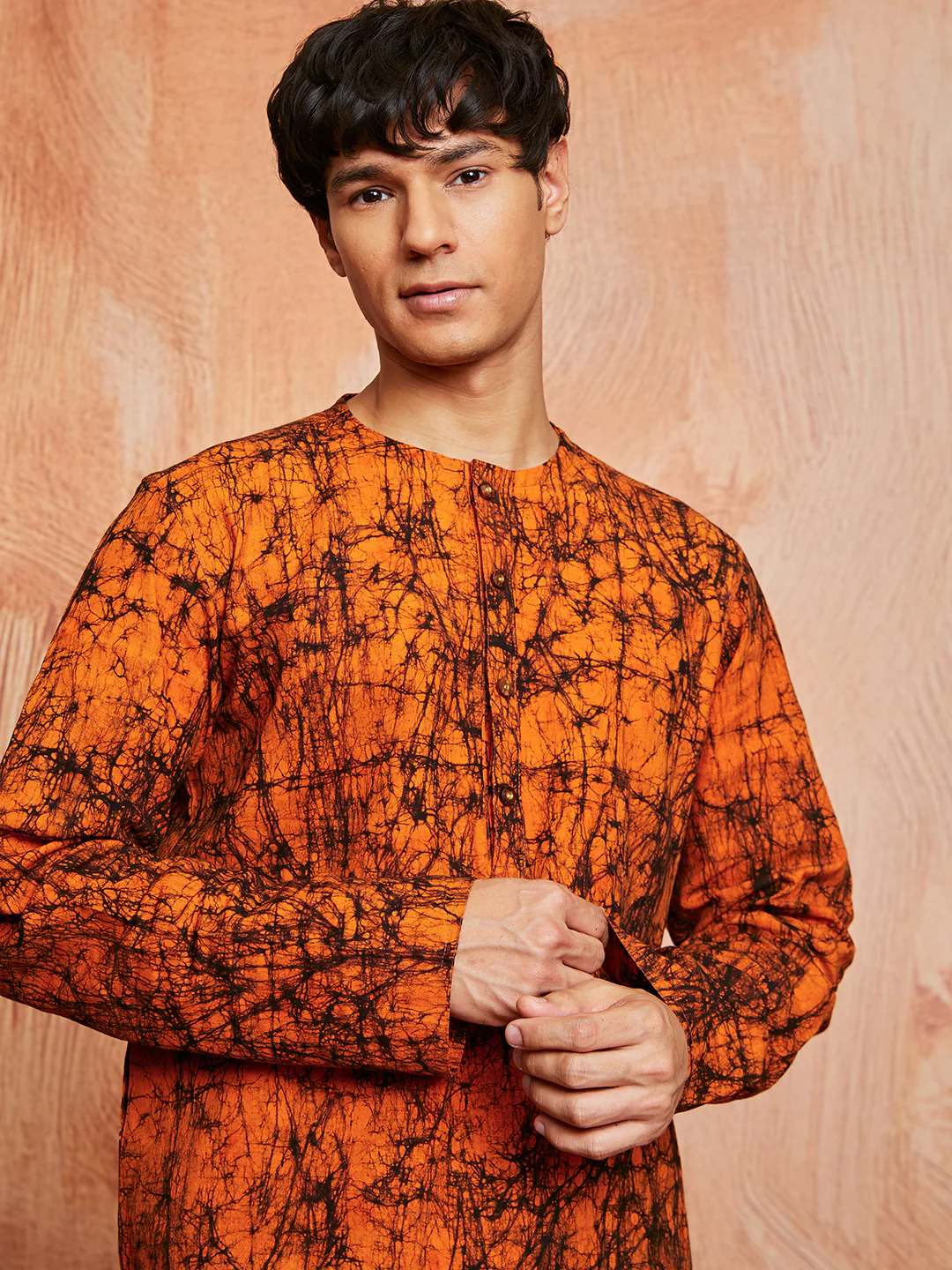Men's Orange Cotton Kurta - Image 2