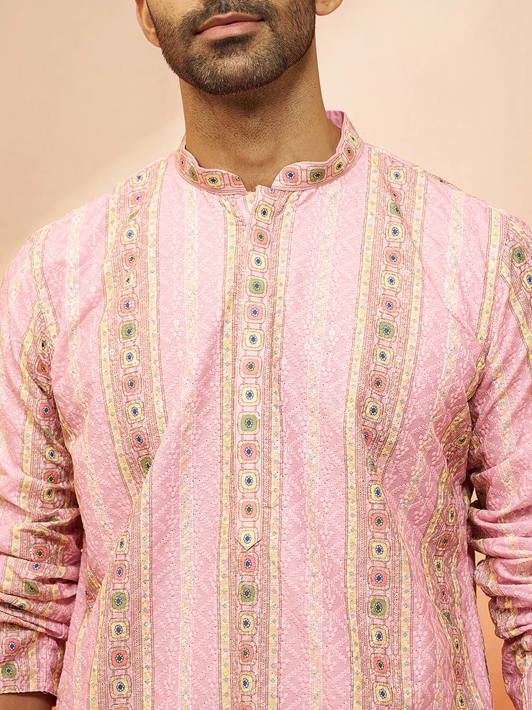 Men's Peach Digital Print Kurta with Pyjama - Image 2
