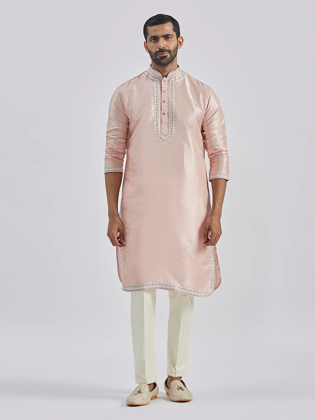 Men's Peach Silk Blend Kurta And Pyjama Set. - Image 2