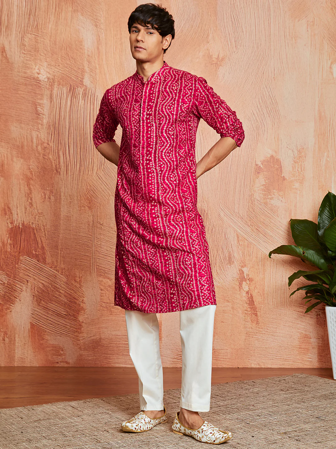 Men's Pink Rayon Kurta And Pyjama Set - Image 4