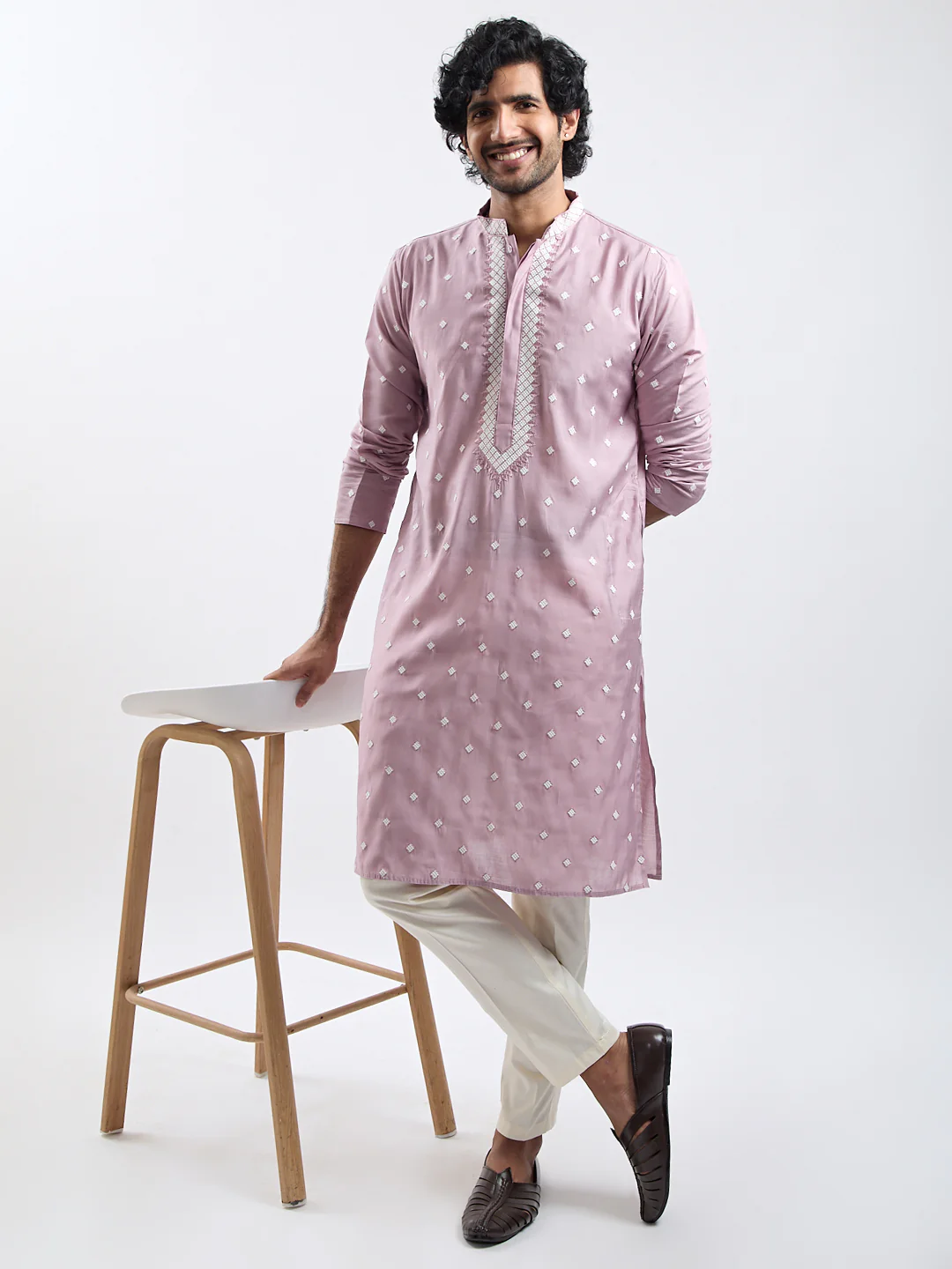 Men's Pink Silk Blend Kurta - Image 5