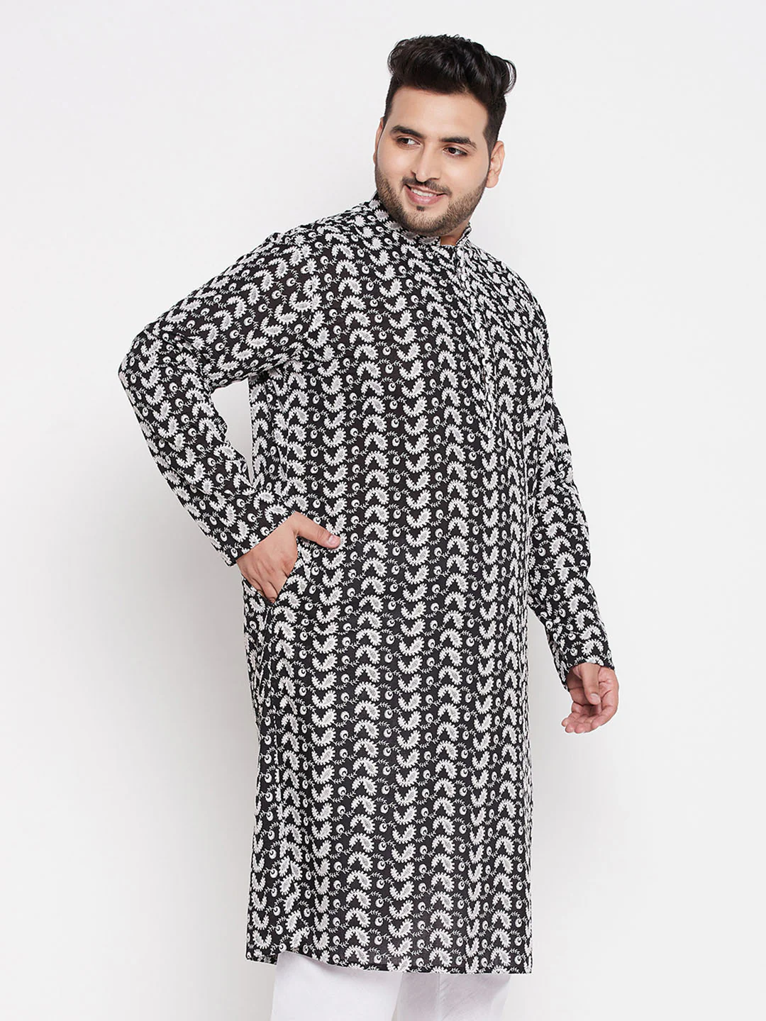 Men's Plus Size Black Chikankari Embroidered Kurta - Image 2