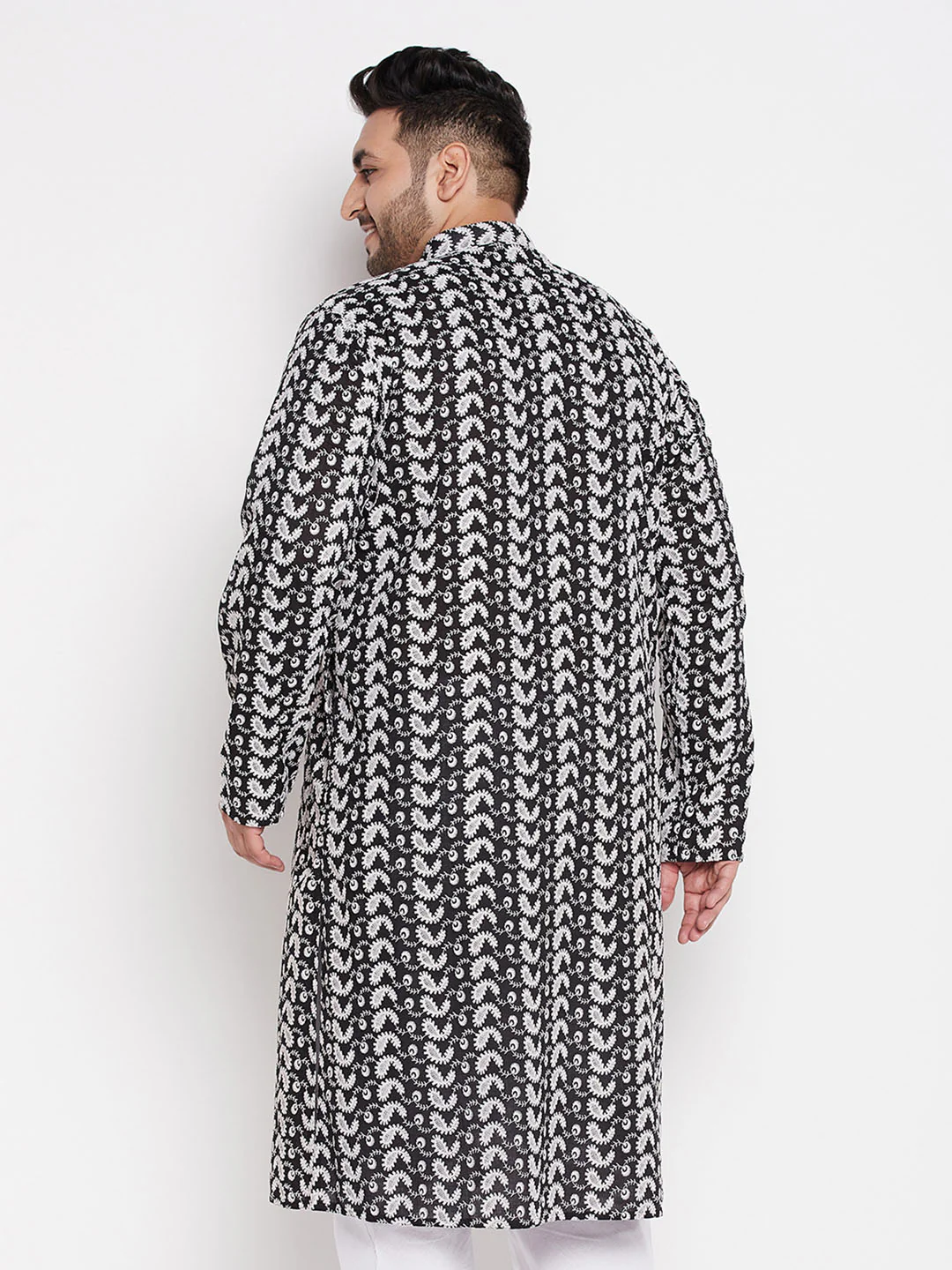Men's Plus Size Black Chikankari Embroidered Kurta - Image 3