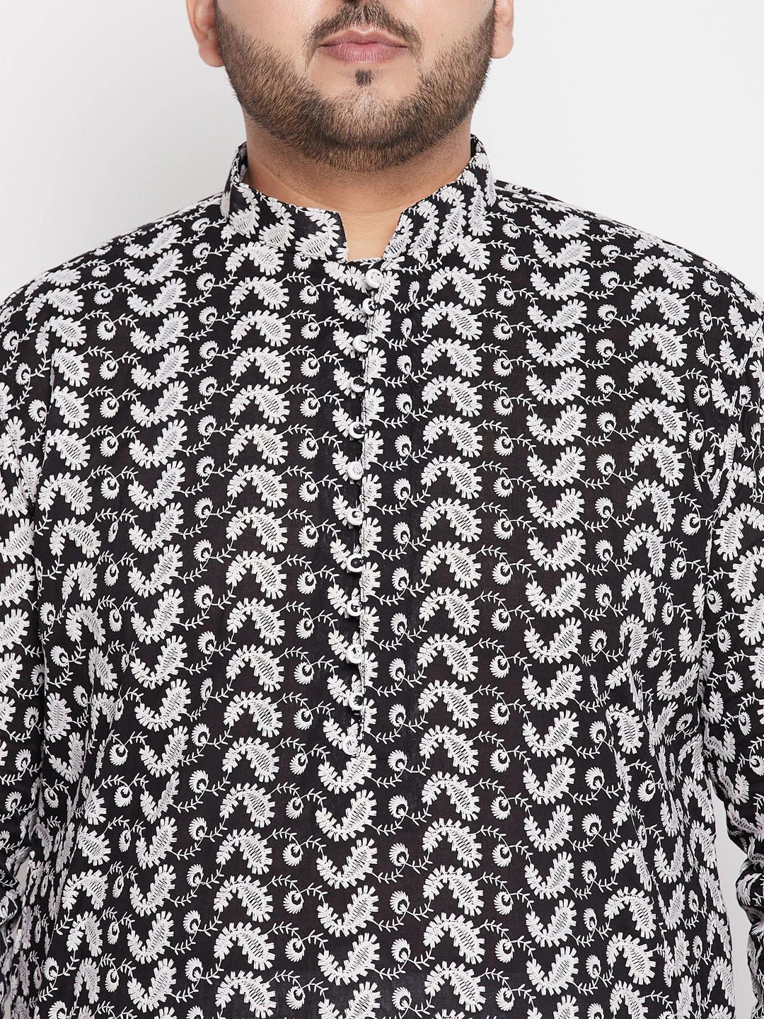 Men's Plus Size Black Chikankari Embroidered Kurta - Image 4