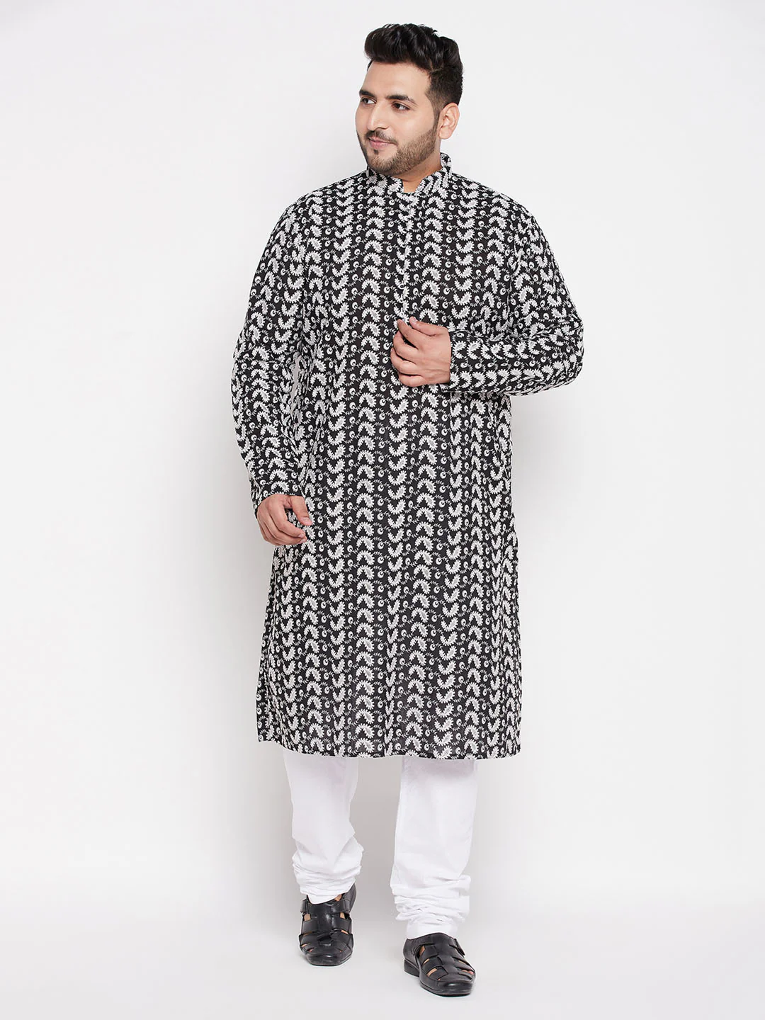 Men's Plus Size Black Chikankari Embroidered Kurta - Image 5